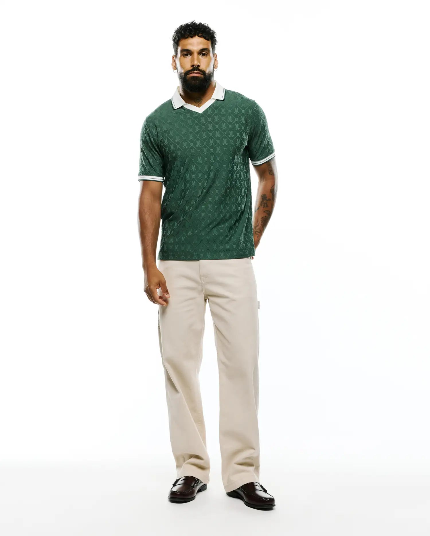Psycho Bunny Men's Polos MEN'S GARRY JOHNNY COLLAR POLO MT0100319 polo verde jacquard