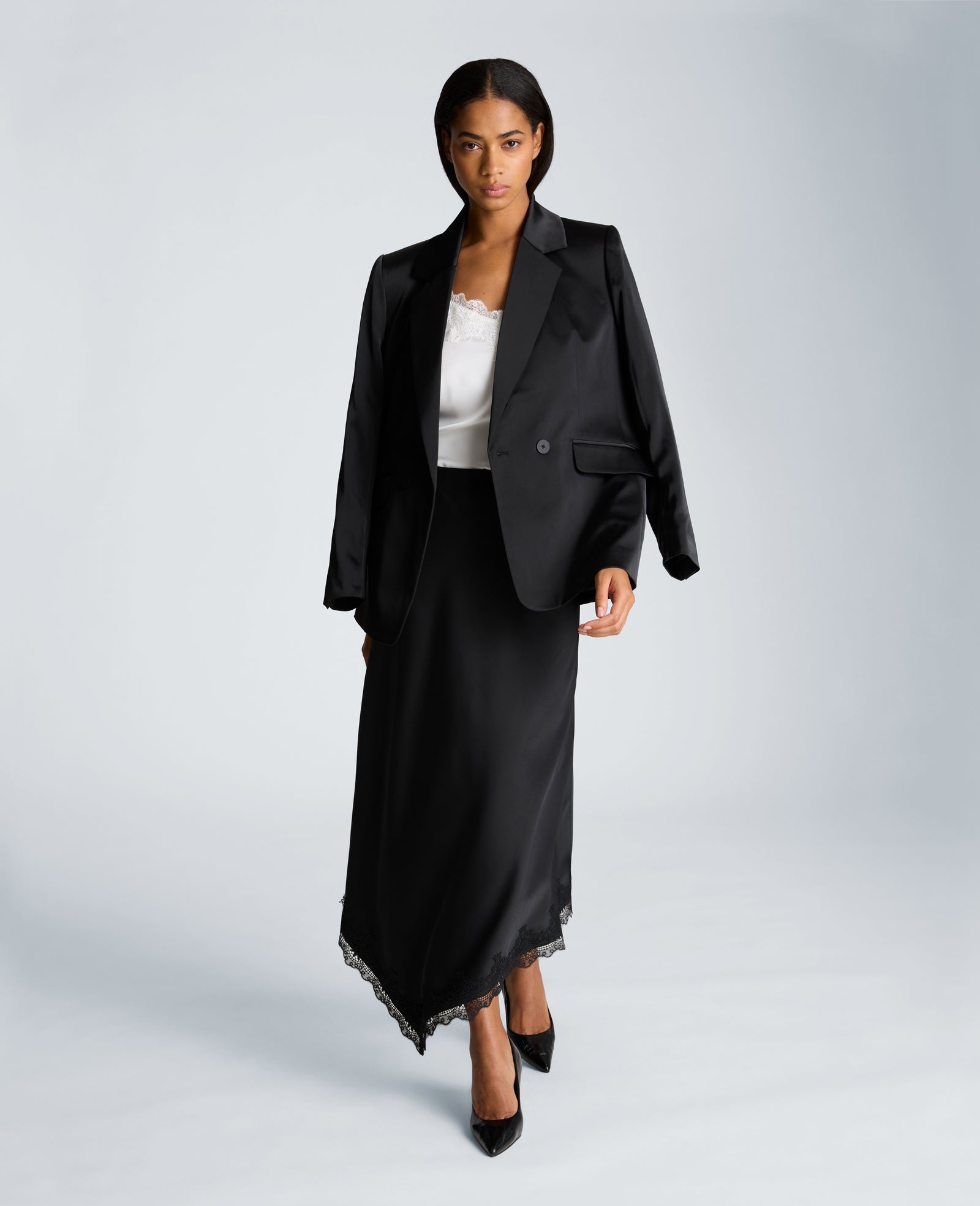 Kenneth Cole Reaction Clothing Pull On Asymmetrical Lace Hem Skirt gonna nera midi