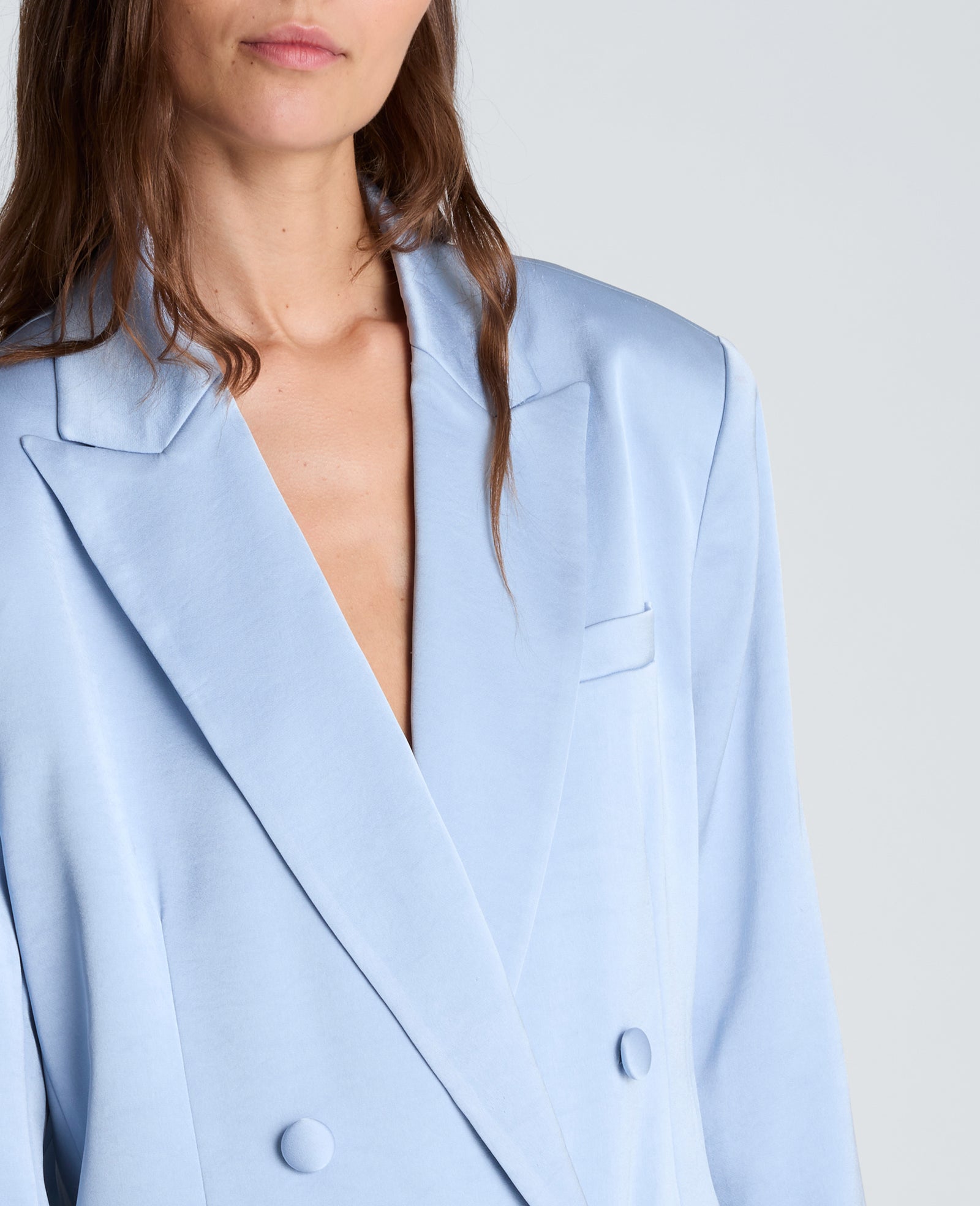 Kenneth Cole Reaction Clothing Double Breasted Boyfriend Jacket giacca blu satinata