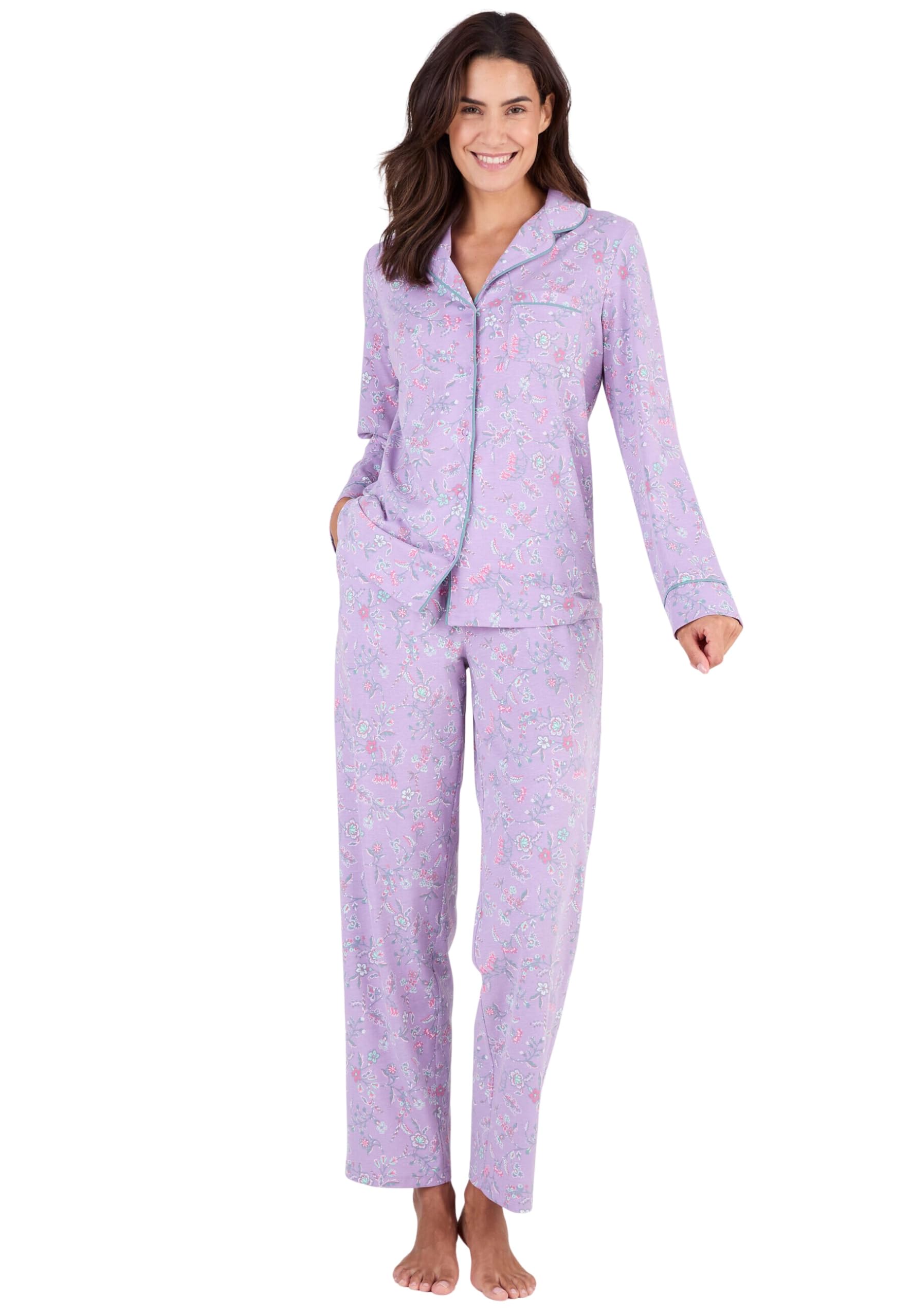 Damart Homewear Pigiama donna con bottoni rosa fiori indiani