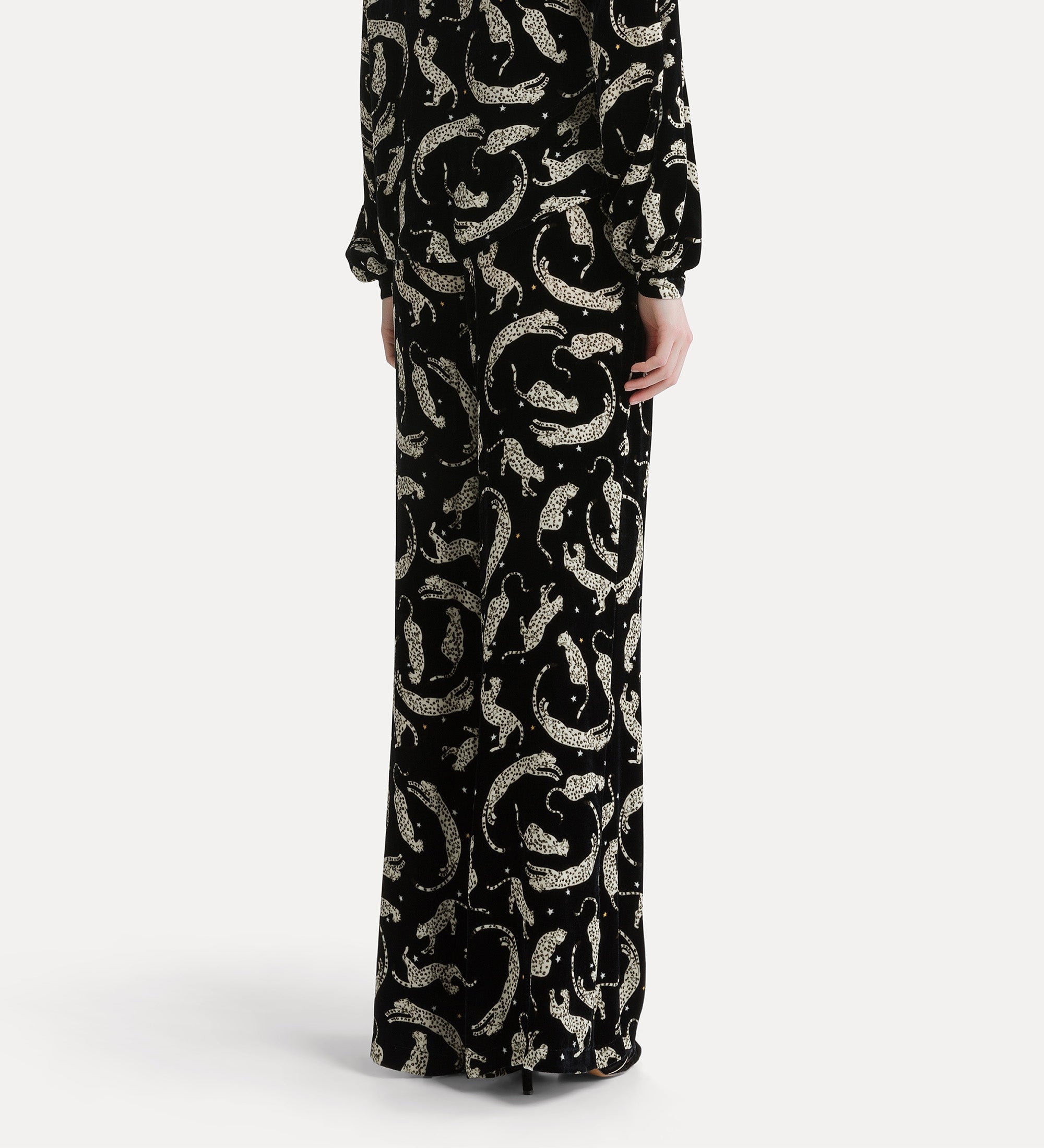 Forte pantaloni velvet trousers with “royal leopard” print night pantaloni nero