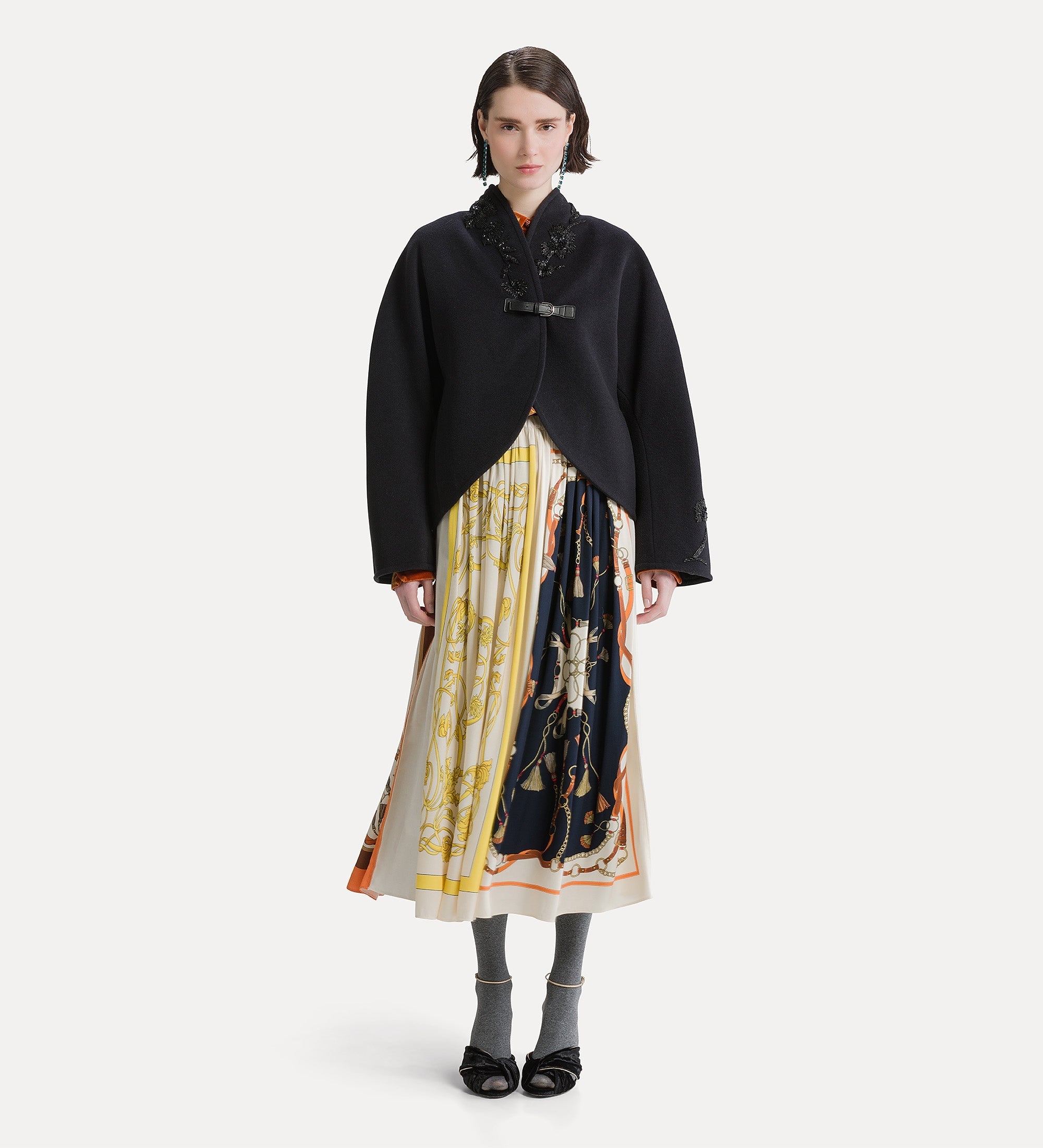 Forte gonne The Crown Placed Print Skirt gonna nera svasata
