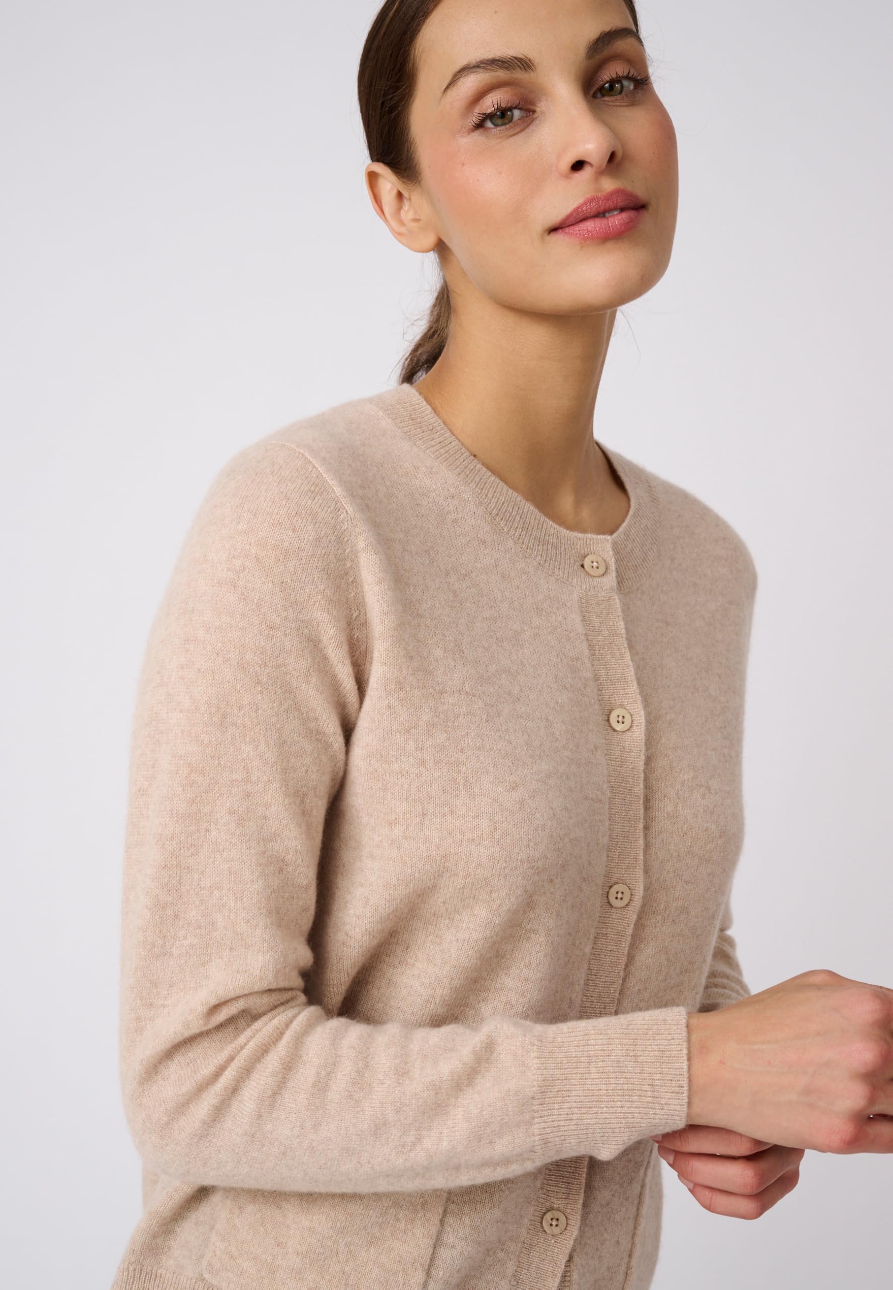 Damart Prêt-à-porter cardigan donna in cashmere marrone beige mélange
