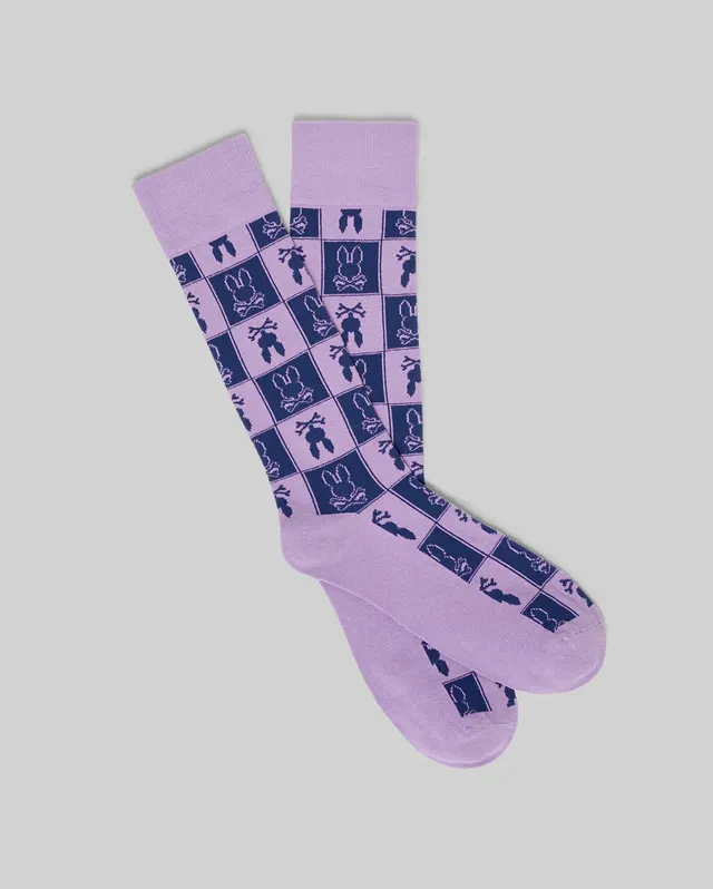 Psycho Bunny Accessories All Over Square Bunny Dress Sock calze lavanda O/S cotone