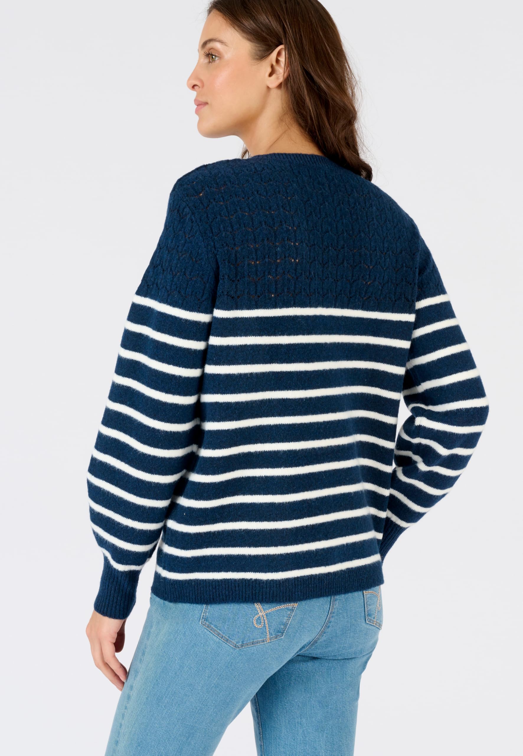 Damart Thermolactyl maglione donna a righe e maglia traforata scollo rotondo