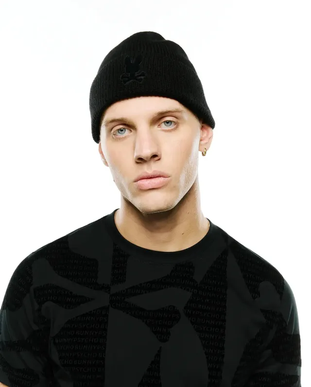 Psycho Bunny Accessories Leighton Merino Beanie berretto nero 001, lana merino