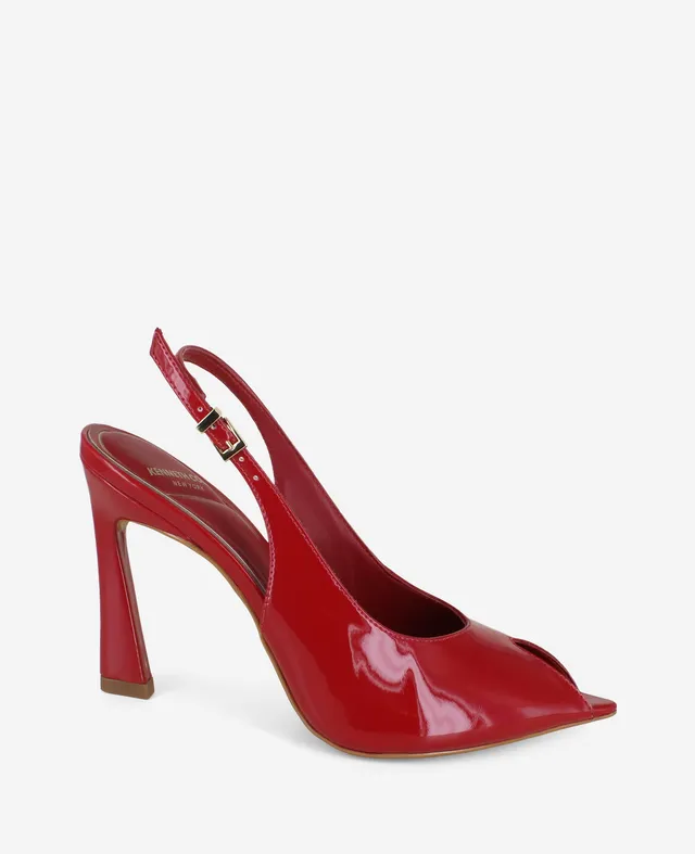 Kenneth Cole Reaction Shoes Priya Patent Peep-Toe Slingback Heel scarpe RED PATENT