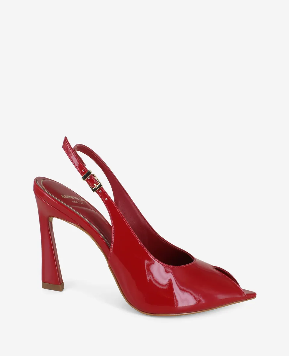 Kenneth Cole Reaction Shoes Priya Patent Peep-Toe Slingback Heel scarpe RED PATENT