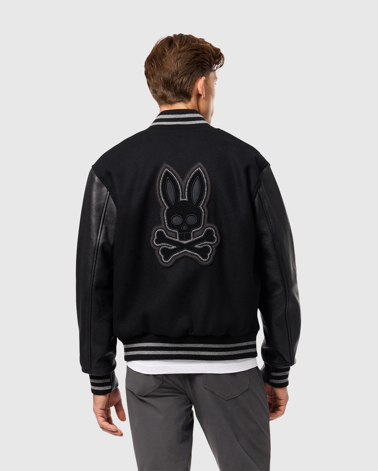 Psycho Bunny Jackets MENS BRAYDEN WOOL LEATHER VARSITY BOMBER giacca nera