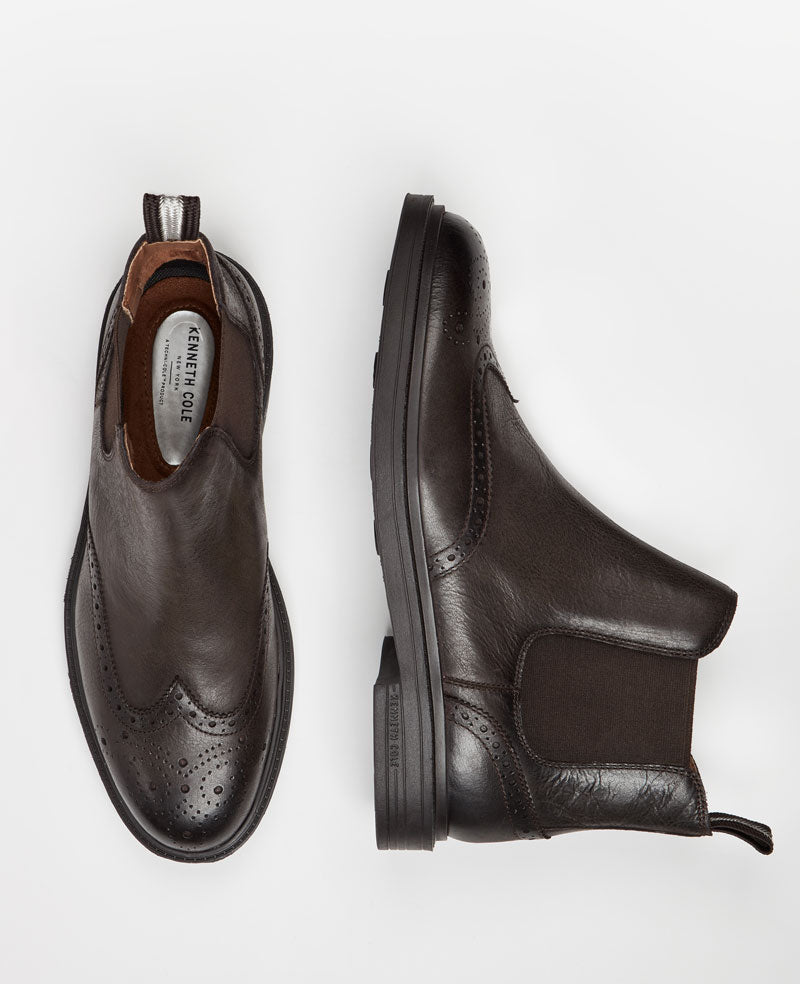 Kenneth Cole Reaction Shoes Frank Double Gore Wingtip Chelsea Boot stivaletti mocha