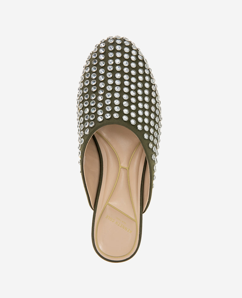 Kenneth Cole Reaction Shoes Saddie Studded Rhinestone Mule mules olive con strass