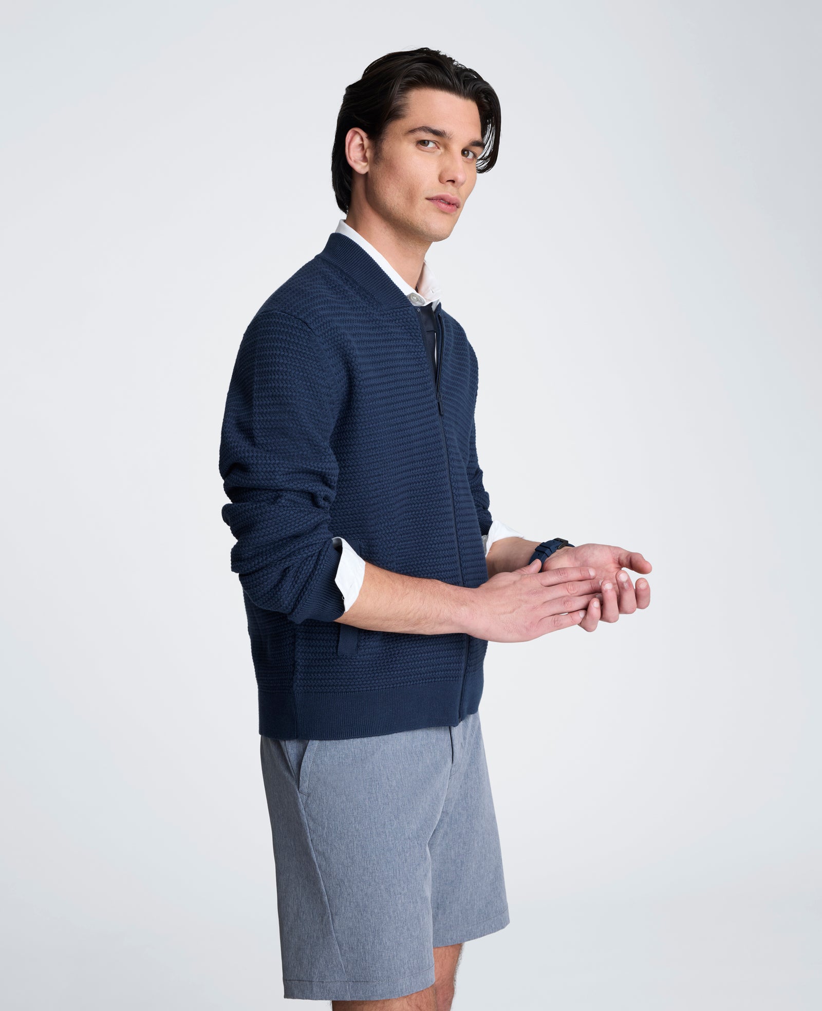 Kenneth Cole Reaction Clothing Sweater Bomber Jacket bomber navy in maglia waffle