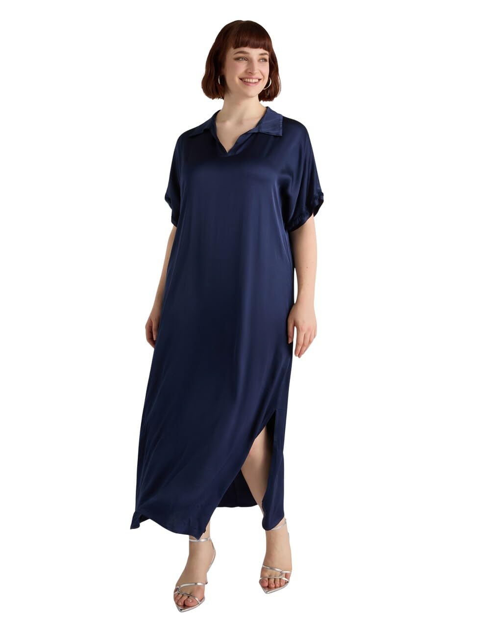 Fiorella Rubino Vestiti Vestito Lungo in Raso Curvy Size XS Plus Blu da sera