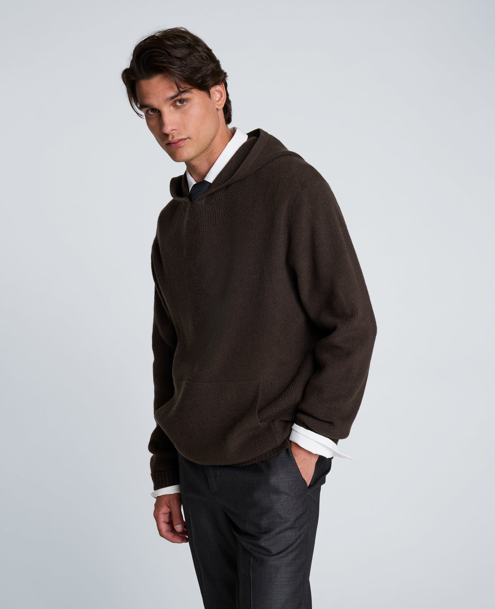 Kenneth Cole Reaction Clothing Sweater Hoodie felpa con cappuccio marrone in maglia