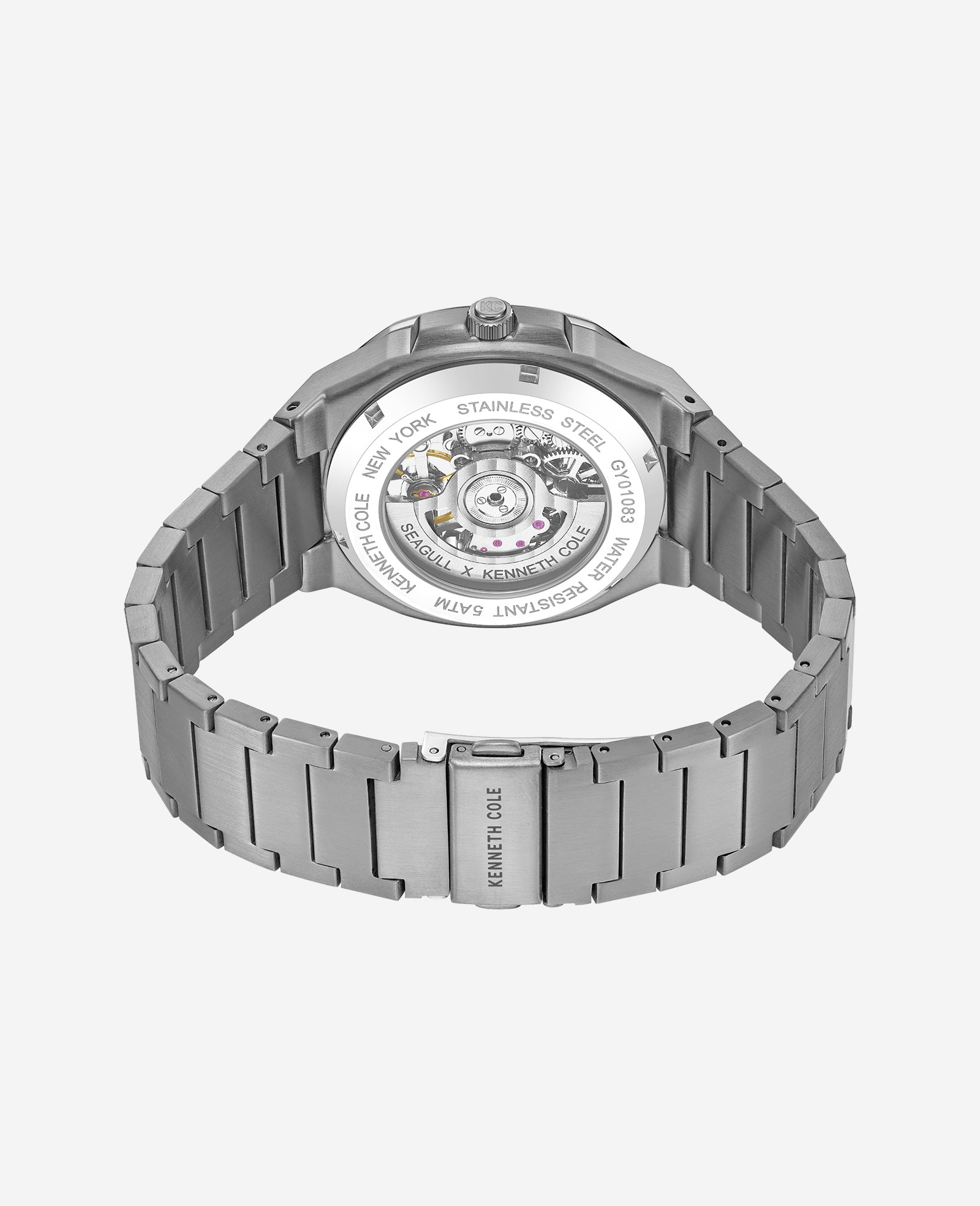 Kenneth Cole Reaction Watches Skeleton Automatic Bracelet Watch orologio automatico grigio scuro con bracciale in acciaio
