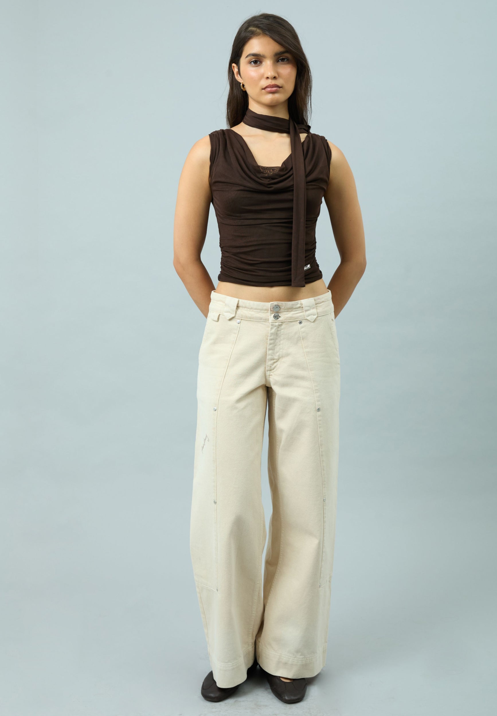 House Of Sunny Womens Tops CHOCOLATE SECOND SKIN DRAPED top mesh