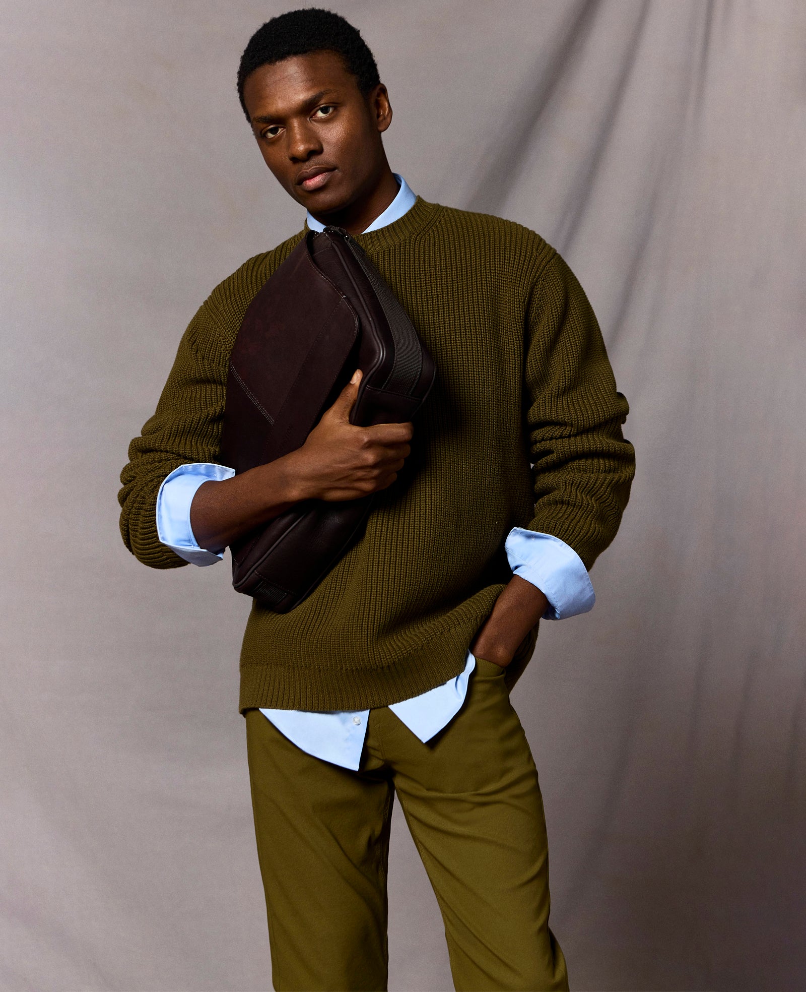 Kenneth Cole Reaction Clothing Chunky Oversized Sweater maglione verde oliva S/M-L