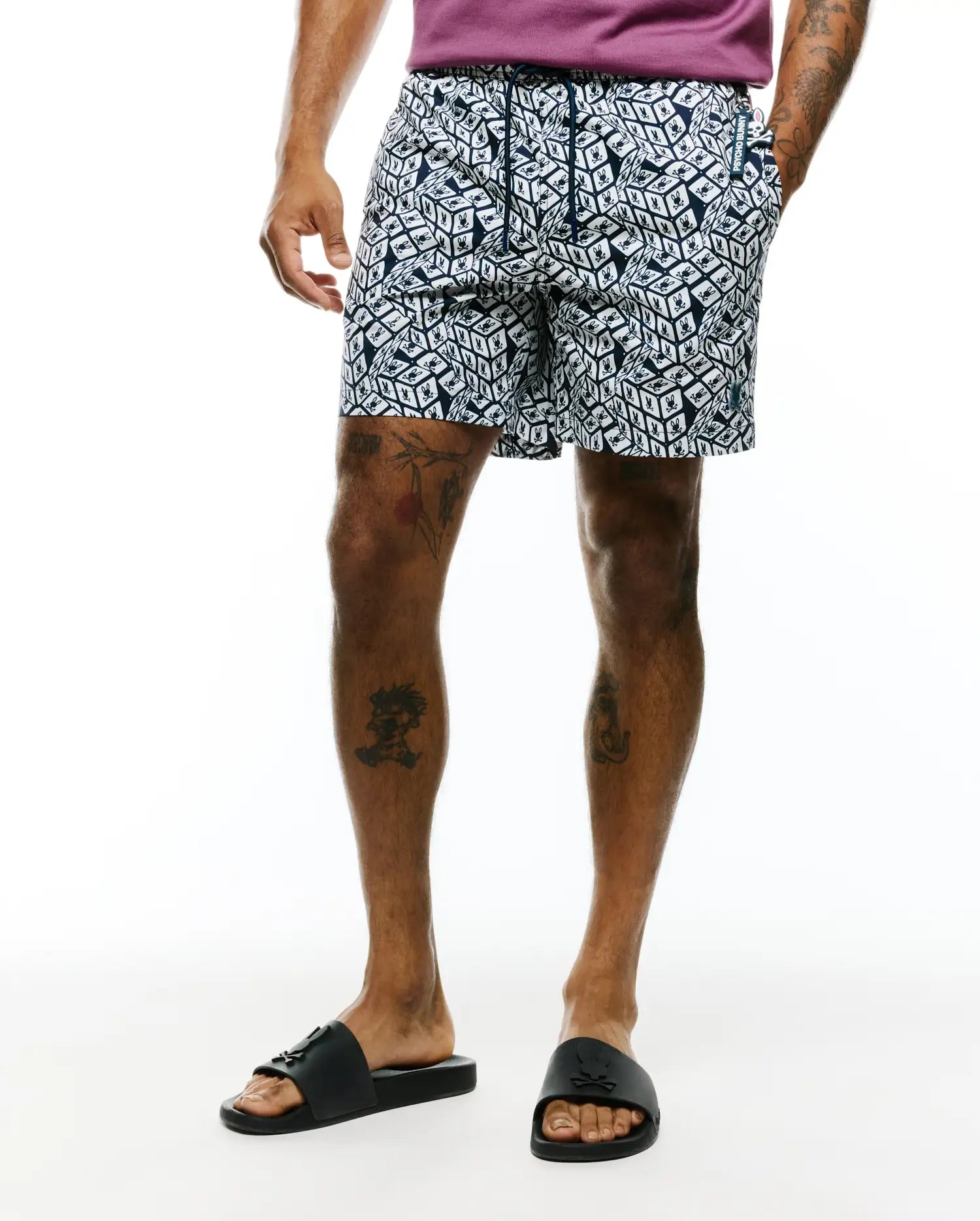 Psycho Bunny Men's Swimwear Eddy Graphic Swim Trunks costume blu 6 pollici