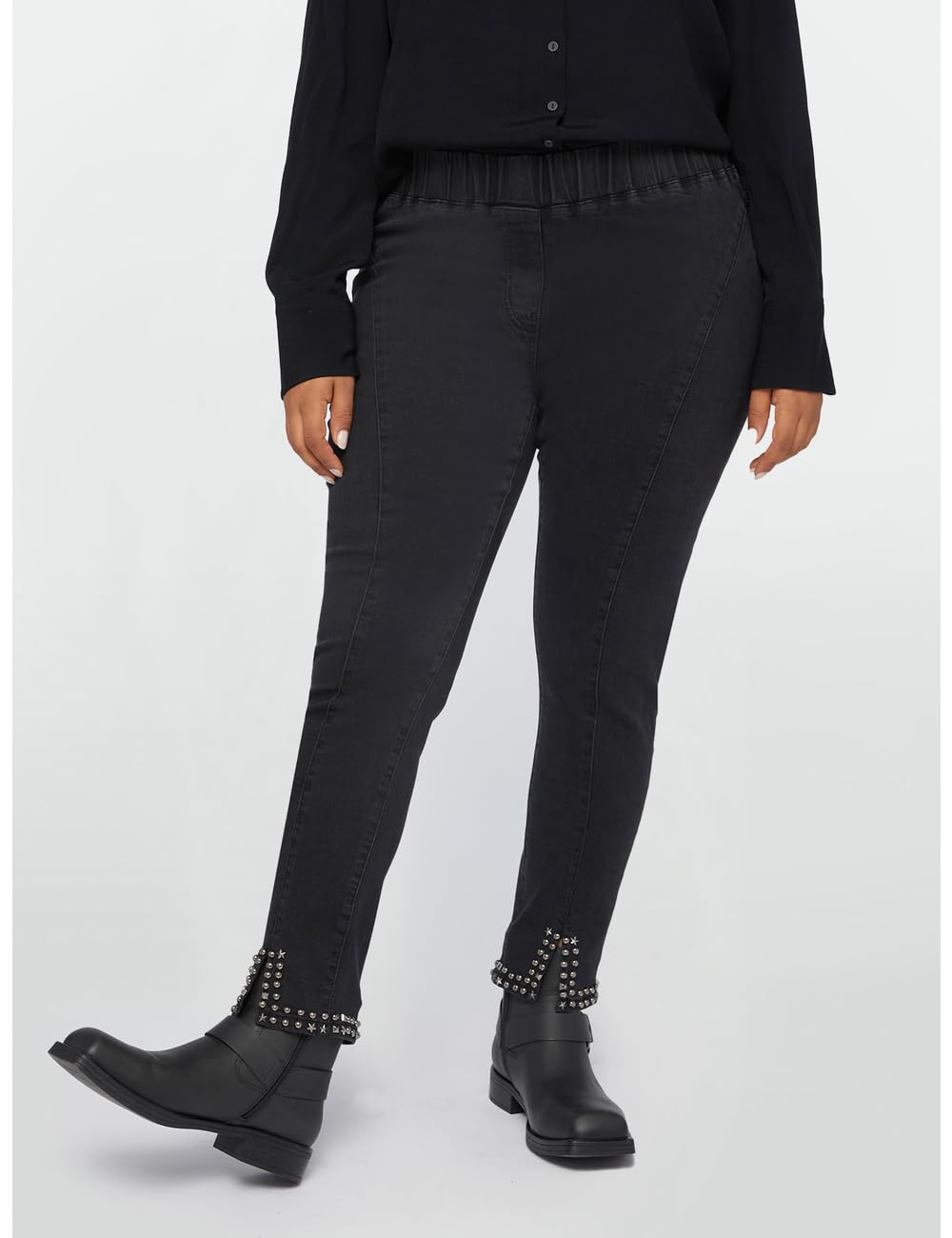 Fiorella Rubino Jeans Jeggings con Borchie al Fondo 52 Plus denim nero