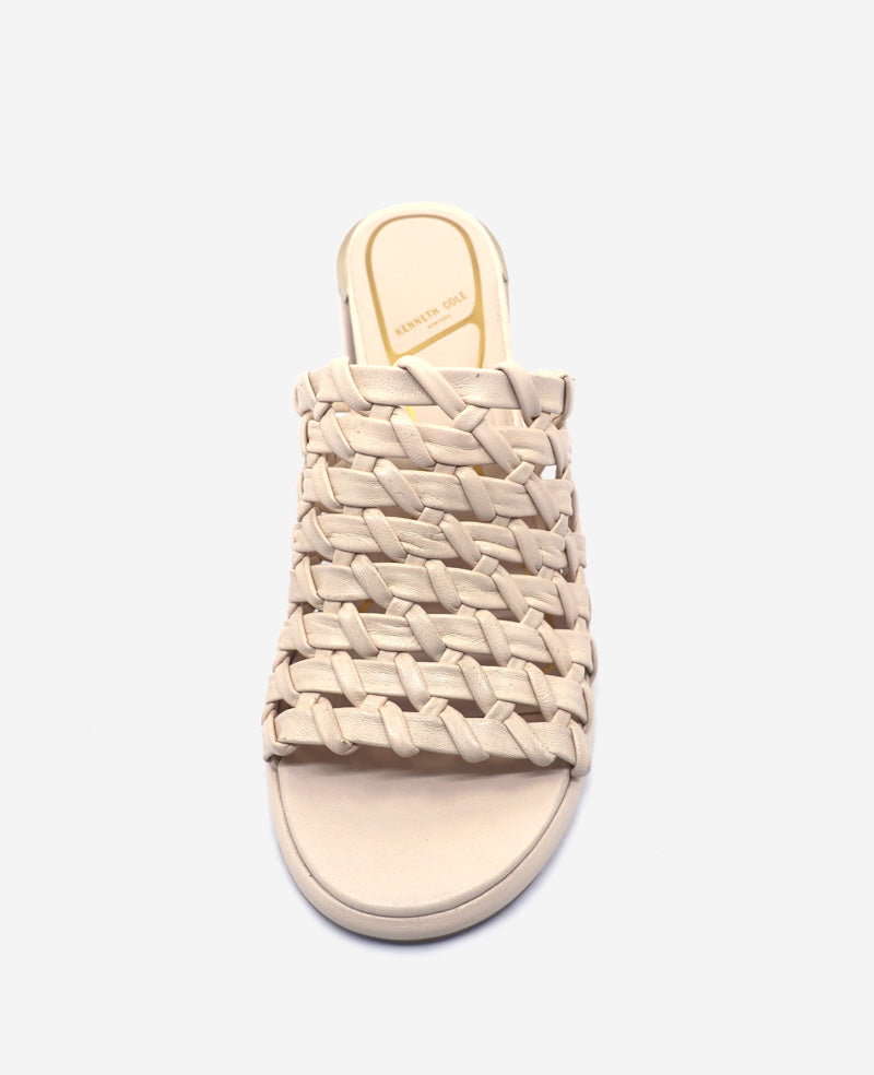 Kenneth Cole Reaction Shoes Solara Leather Woven Heel sandalo crema in pelle