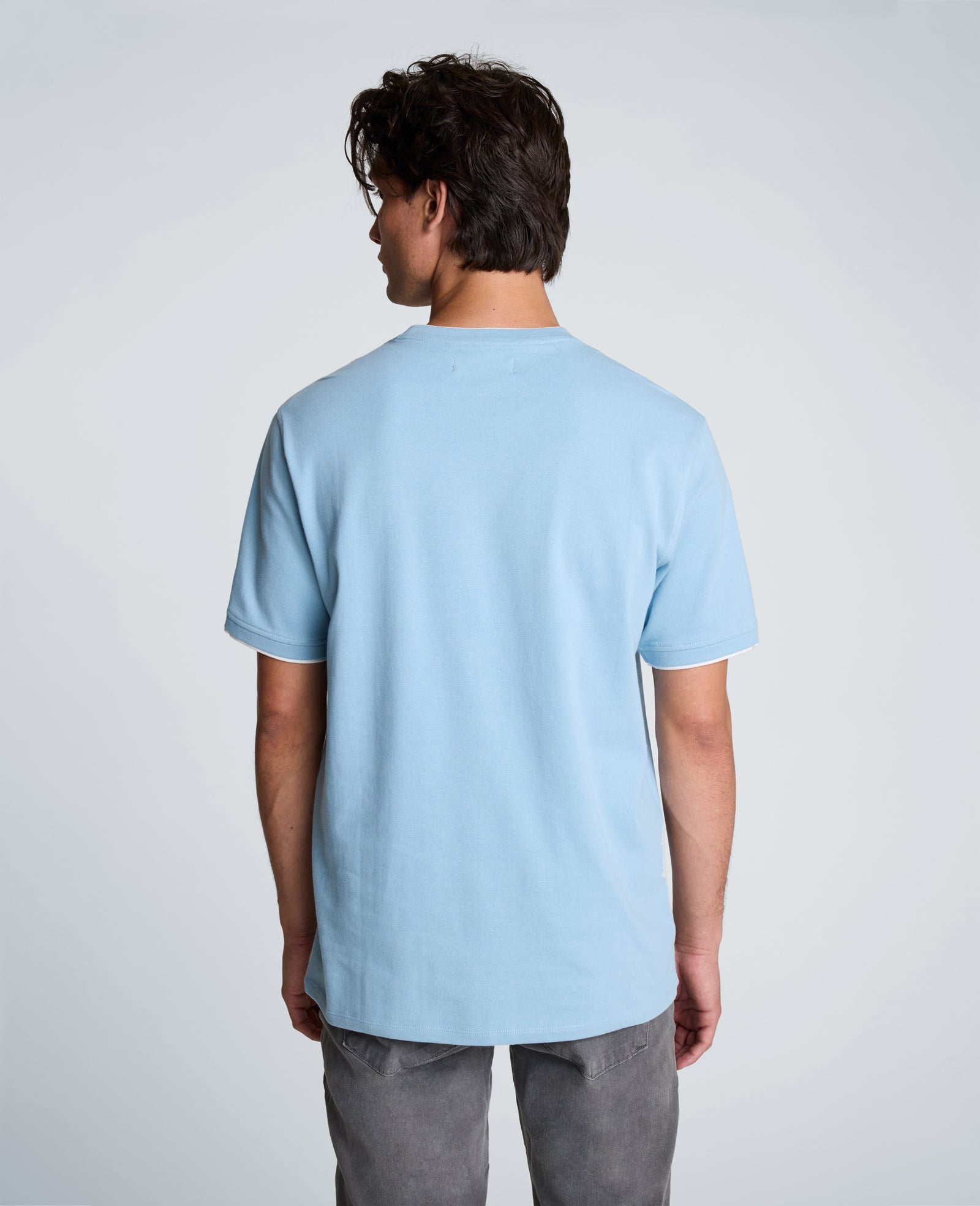 Kenneth Cole Reaction Double Collar Tee maglietta blu oversize in cotone stretch