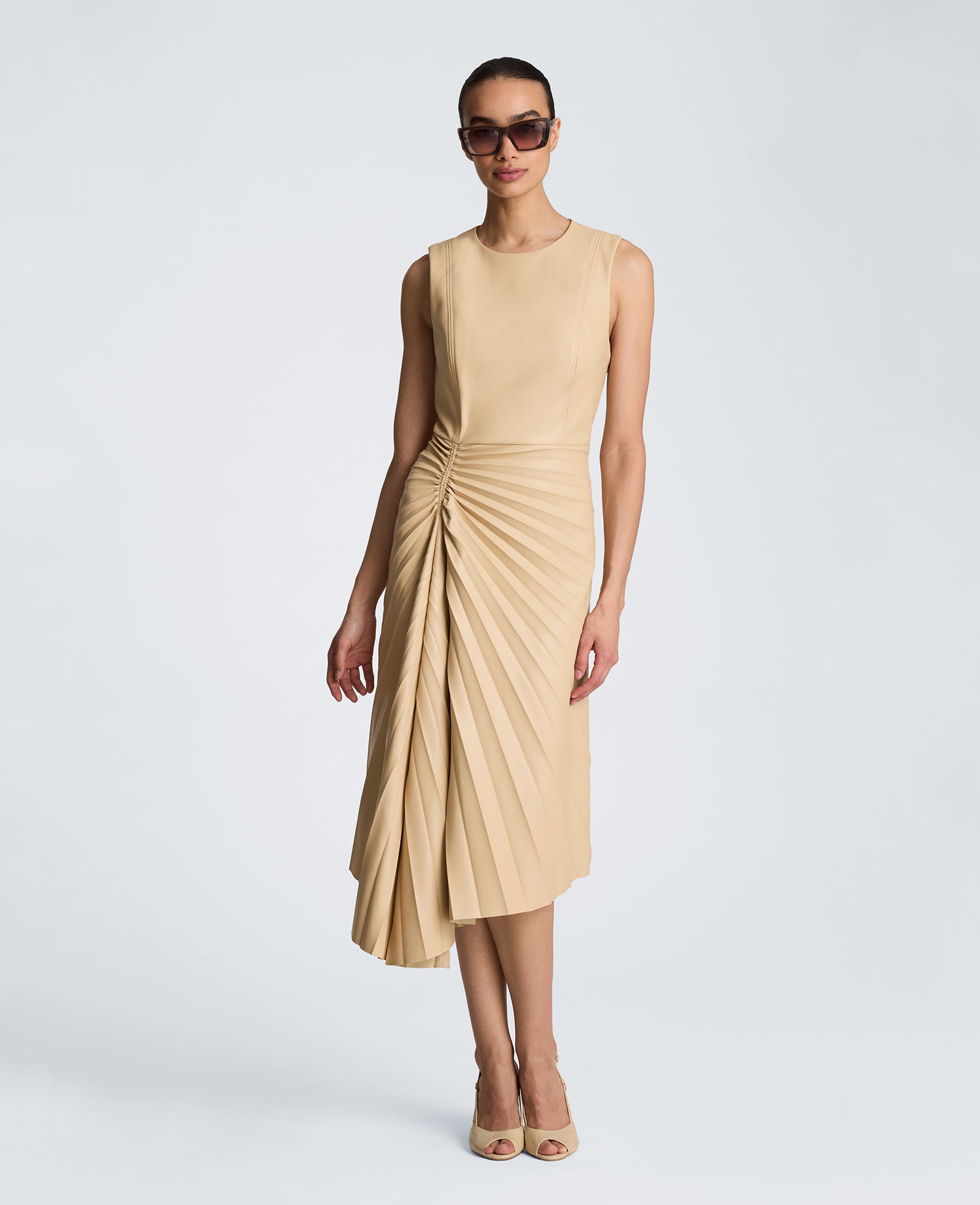 Kenneth Cole Reaction Clothing Sunburst Pleat Midi Dress abito midi biscotti 100% poliestere