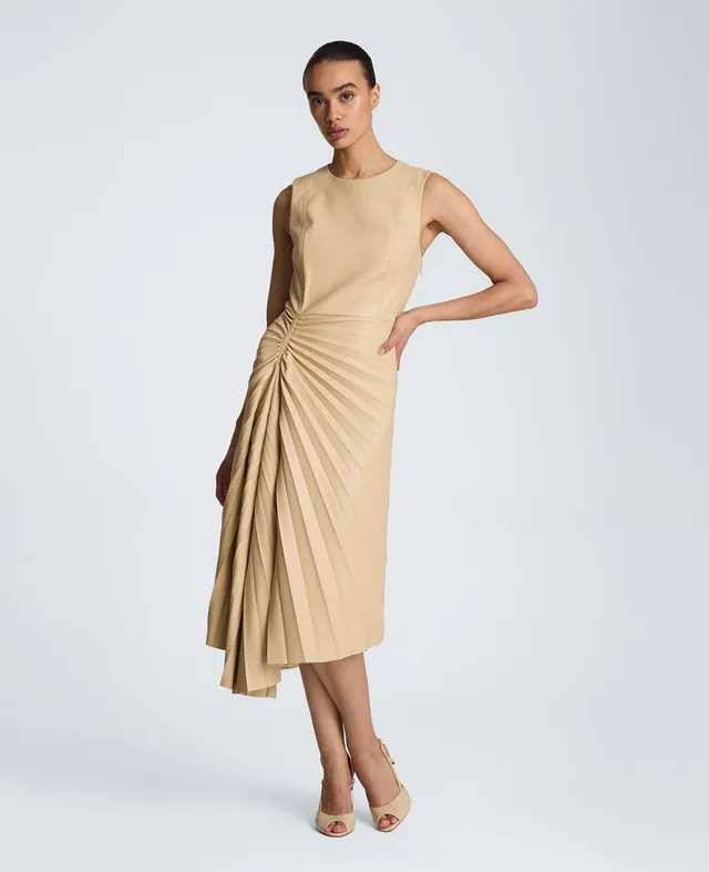 Kenneth Cole Reaction Clothing Sunburst Pleat Midi Dress abito midi biscotti 100% poliestere