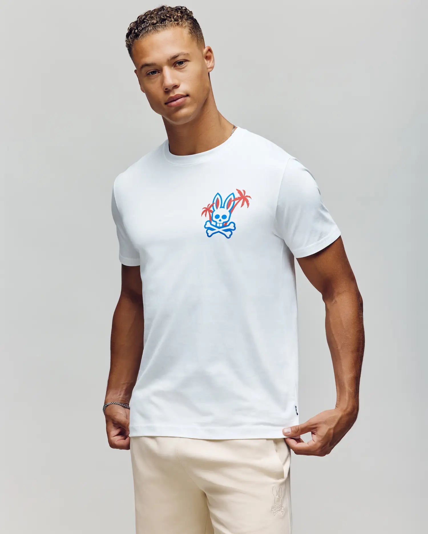 Psycho Bunny Men's Tees Los Angeles City Tee B6U861A2PC T-shirt bianca in cotone Pima