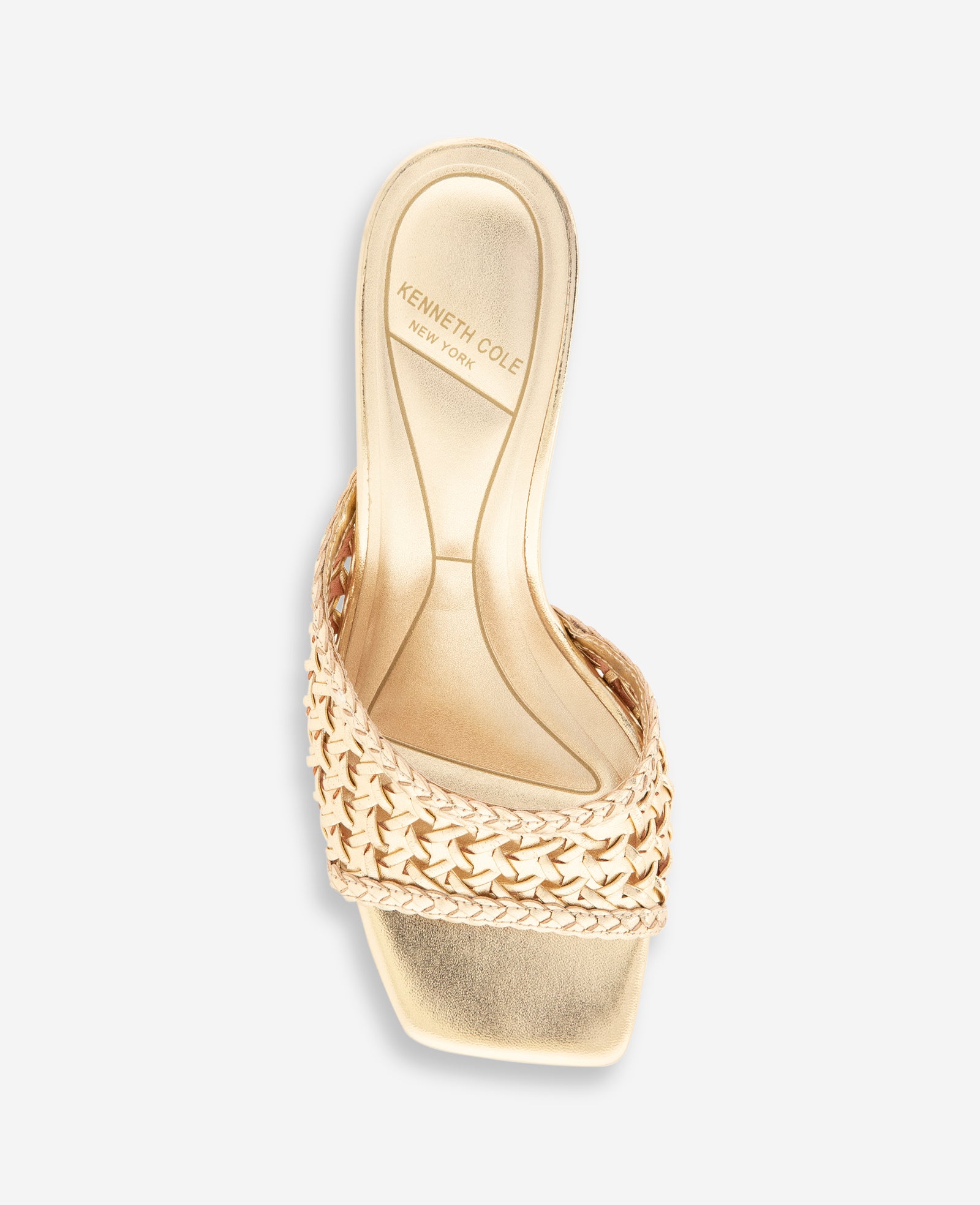 Kenneth Cole Reaction Shoes Arita Metallic Woven Leather sandali oro con tacco 5