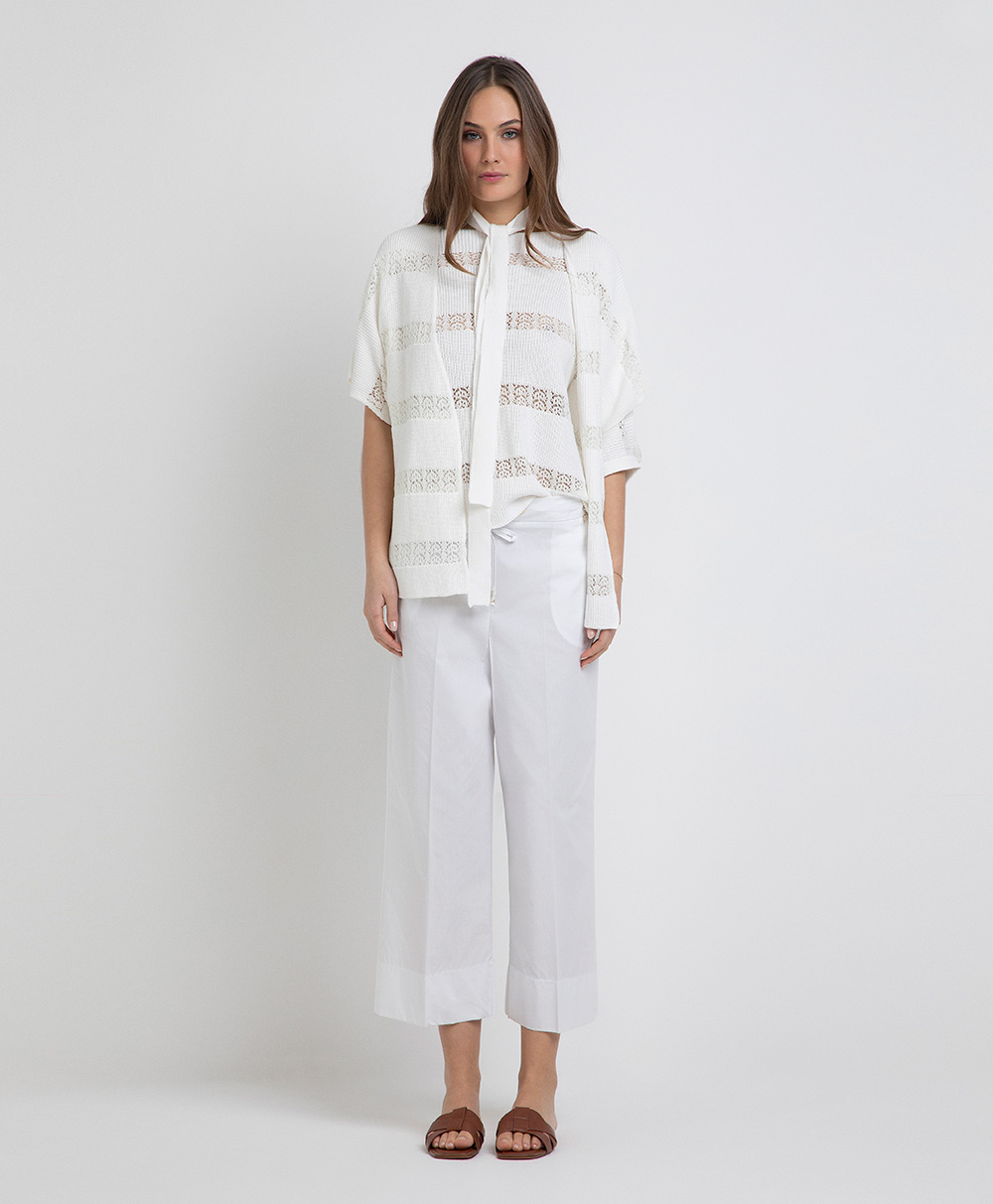 Markup Donna Maglieria Cardigan kimono con cintura e riga macramè