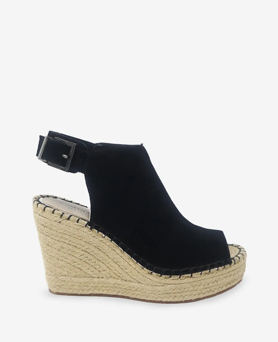 Kenneth Cole Reaction Shoes Olivia Suede Espadrille Wedge Sandal sandali neri in camoscio