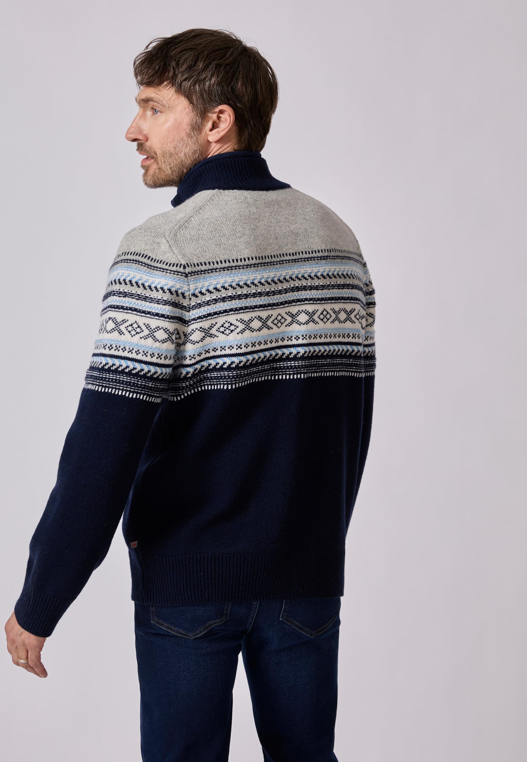 Damart Prêt-à-porter Uomo Gilet S con zip in lana jacquard