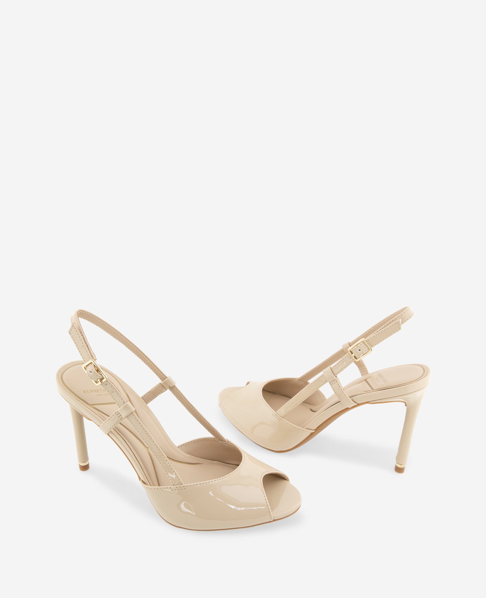 Kenneth Cole Reaction Shoes Londyn Patent Peep Toe décolleté slingback beige sabbia, taglia 5-11