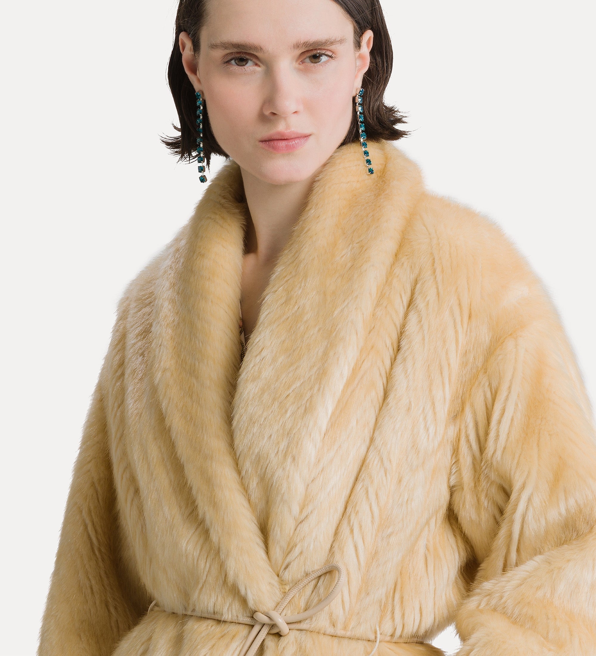 Forte capispalla cappotto midi ecopelliccia chevron platino