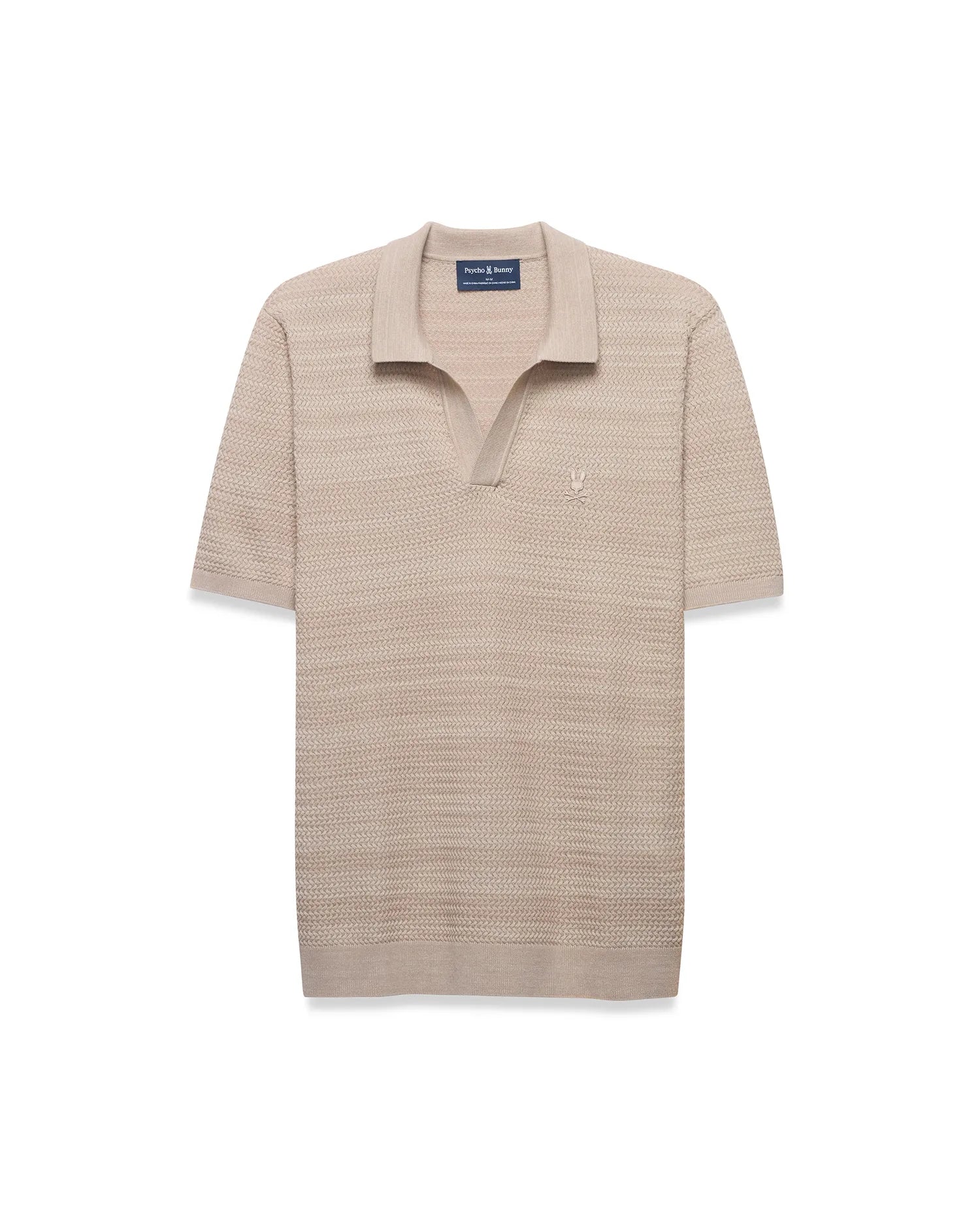 Psycho Bunny Men's Polos Devon Braided Knit Polo polo beige cotone