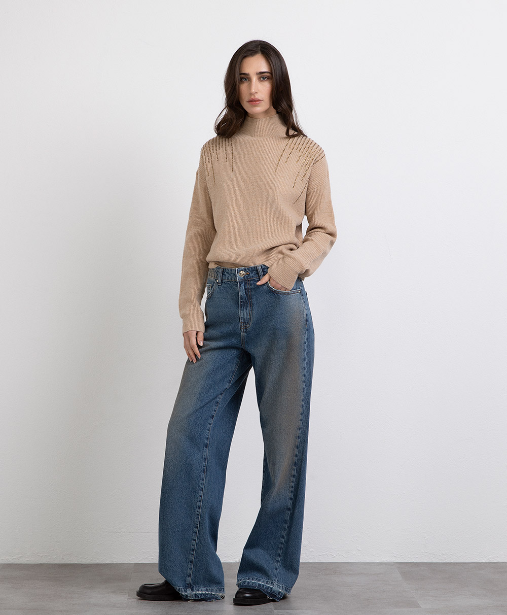 Markup Donna Maglieria Lupetto con applicazioni strass maglia
