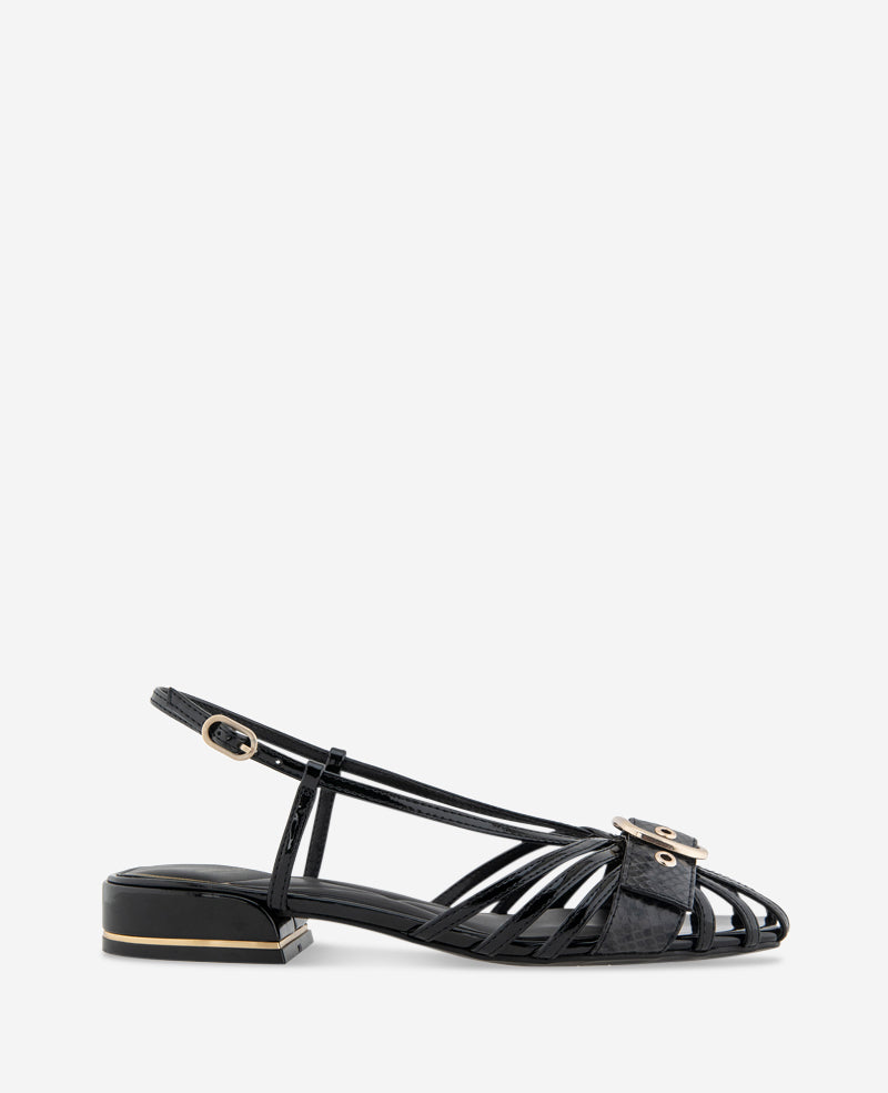 Kenneth Cole Reaction Shoes Farrah Patent Caged In Buckle Sandal sandalo nero