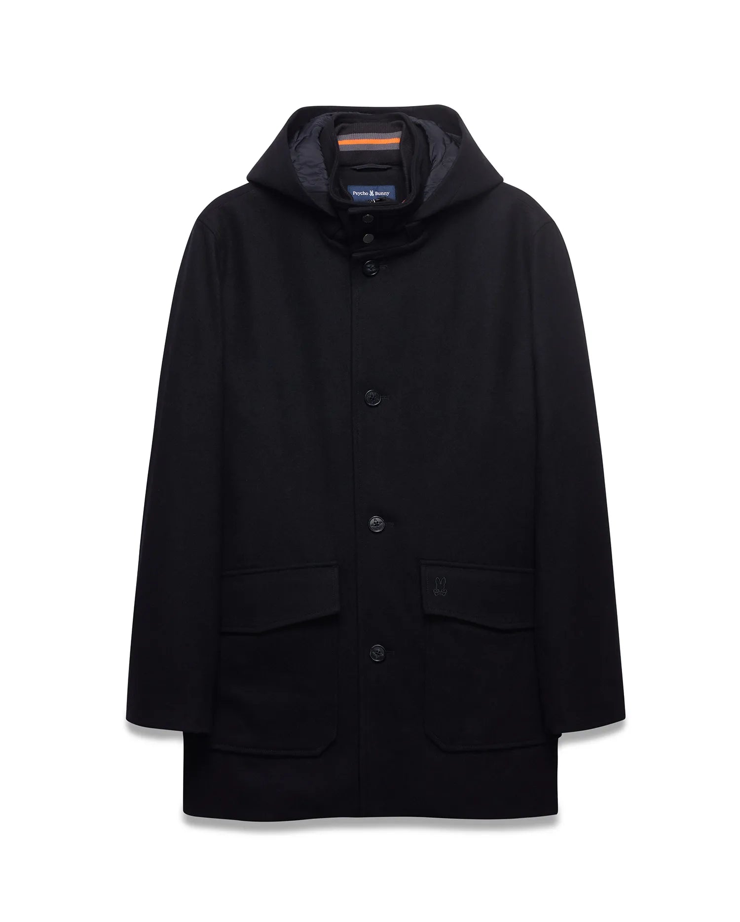 Psycho Bunny Jackets MEN'S LUTHER WOOL COAT MO1100100 cappotto nero XXS-XXXL lana