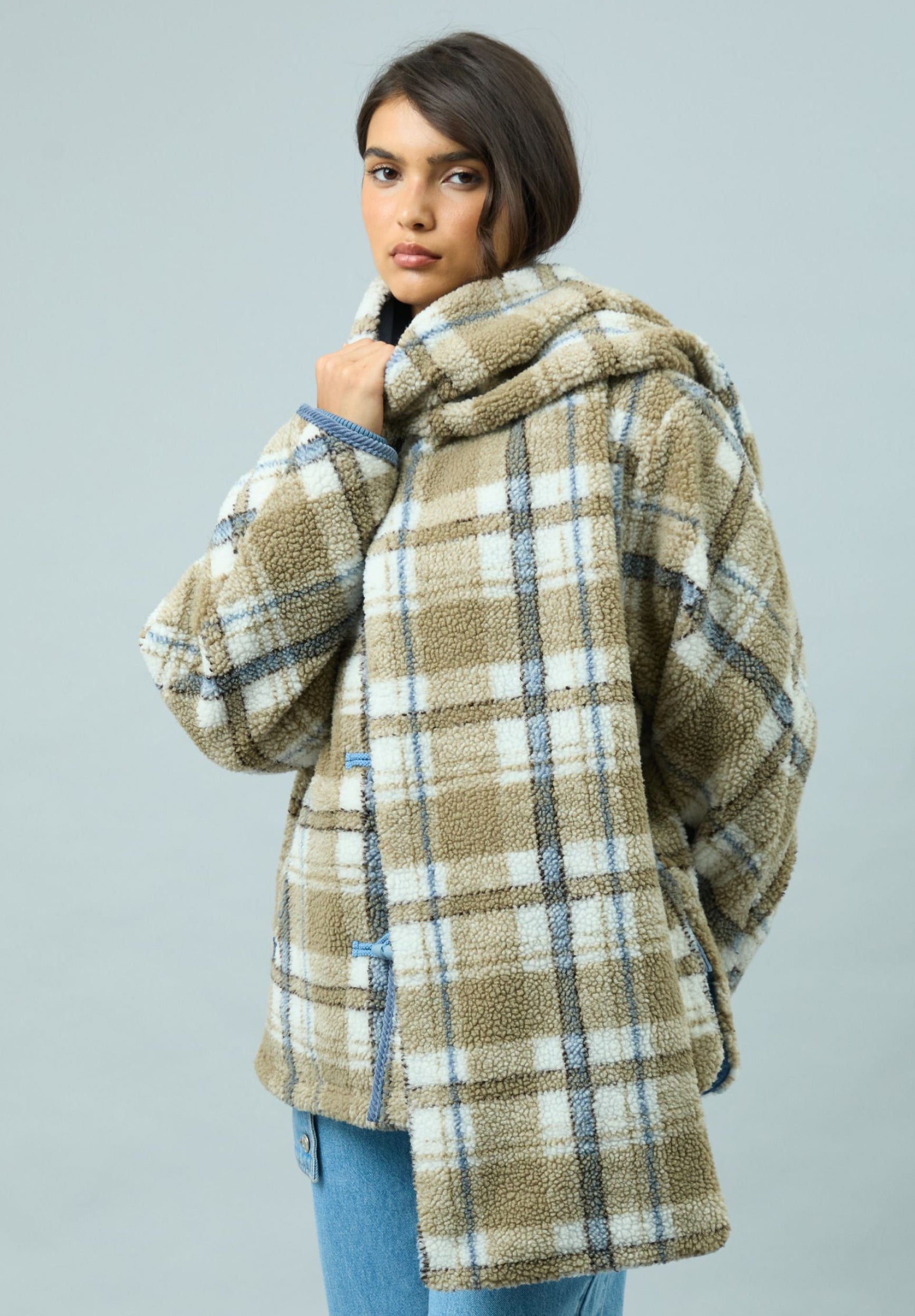 House Of Sunny Women's Jackets TEDDY FLEECE SCARF JACKET giacca teddy a quadri