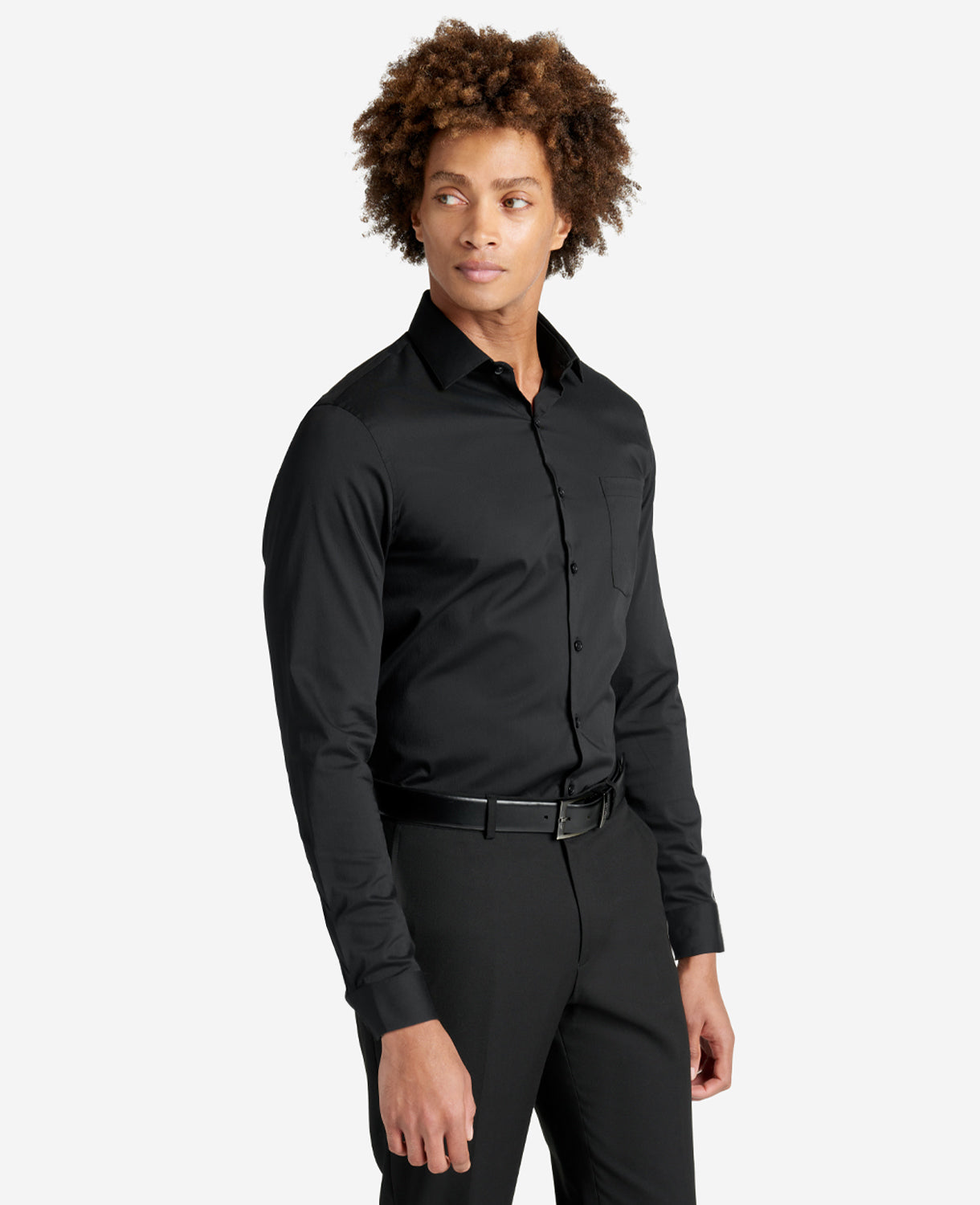 Kenneth Cole Reaction Clothing Slim Fit Sustainable Stretch Collar Solid Dress Shirt camicia nera