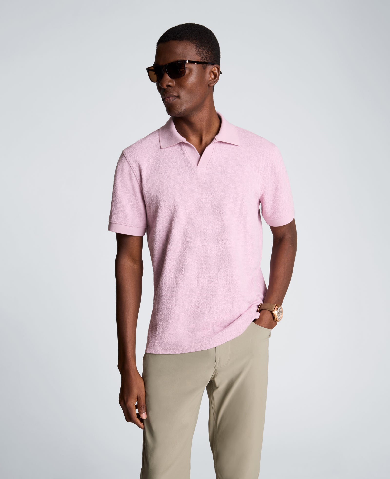 Kenneth Cole Reaction Clothing Short Sleeve Johnny Collar Polo with Ribbing polo malva uomo