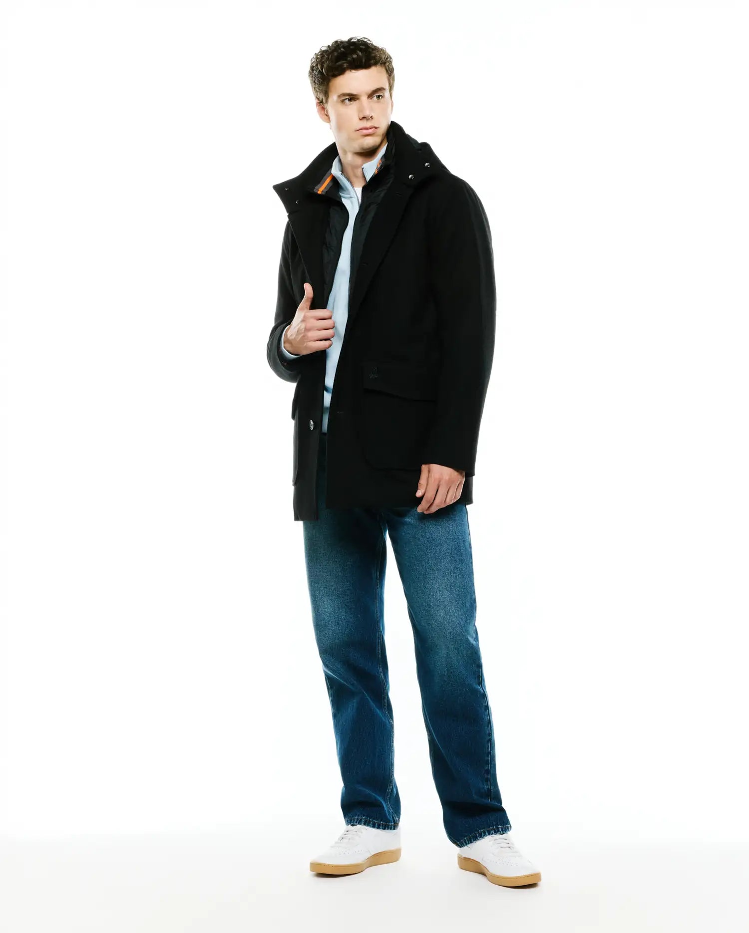 Psycho Bunny Jackets MEN'S LUTHER WOOL COAT MO1100100 cappotto nero XXS-XXXL lana