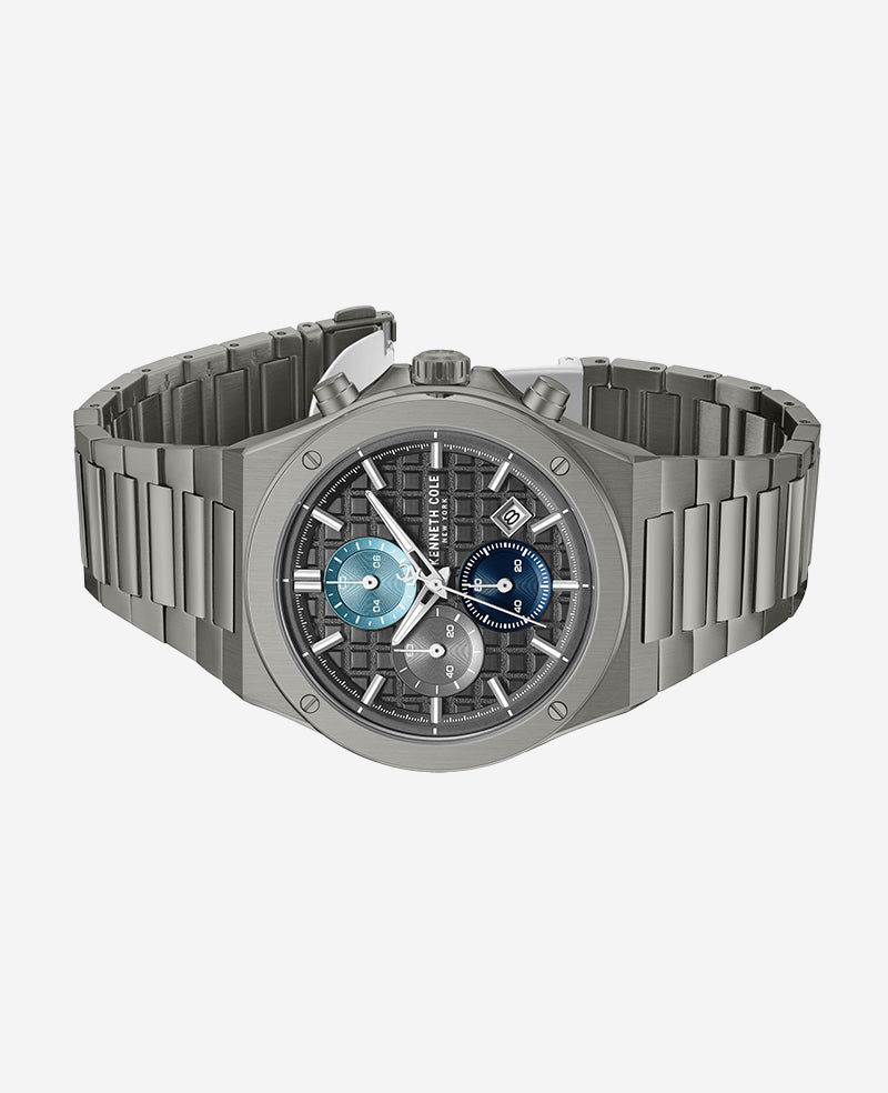 Kenneth Cole Reaction Watches Dress Sport Chronograph Multi Tone Dial Stainless Steel Bracelet Watch orologio gunmetal 5 ATM