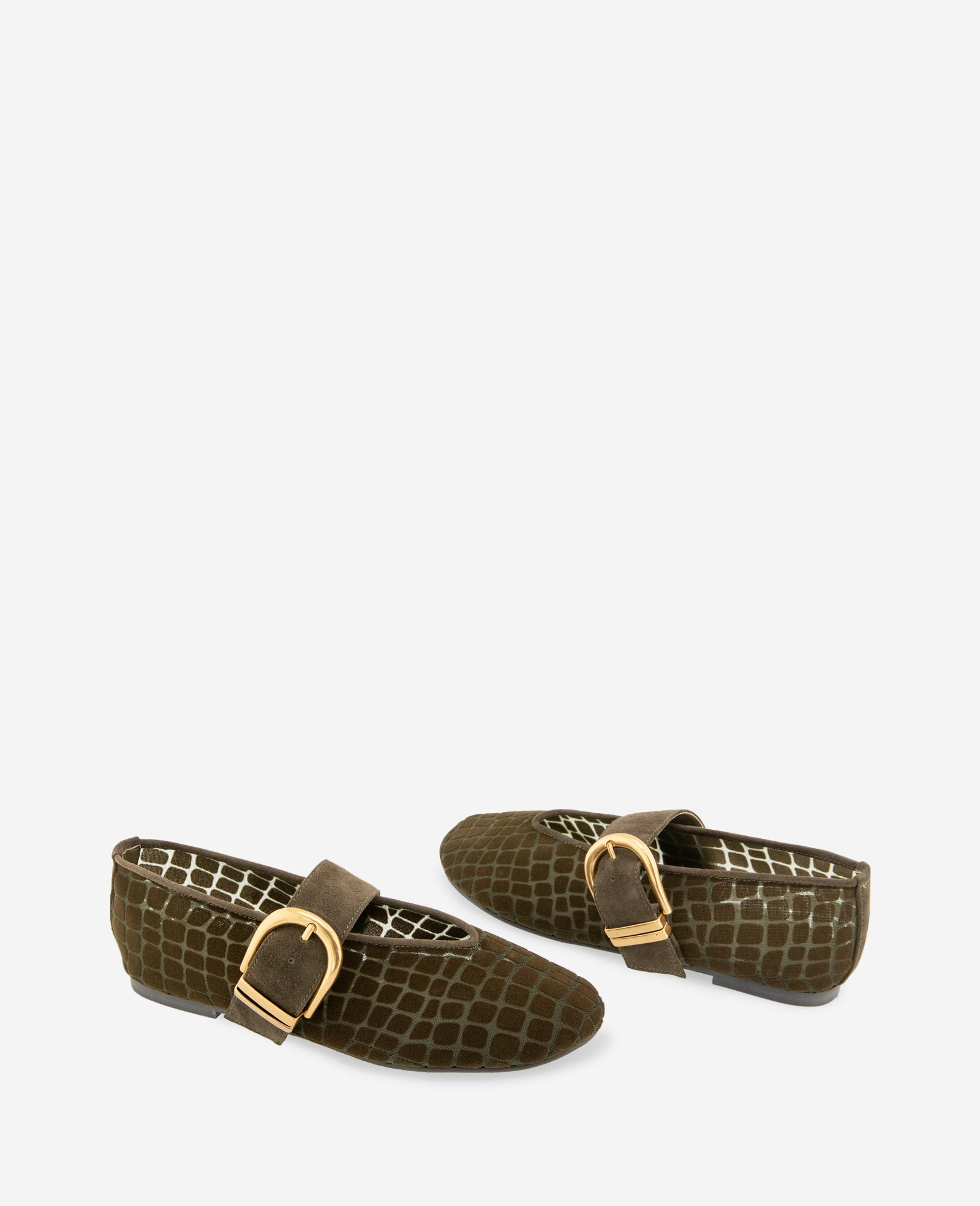 Kenneth Cole Reaction Shoes Tamarra Croco Mesh Ballet Flat ballerine oliva