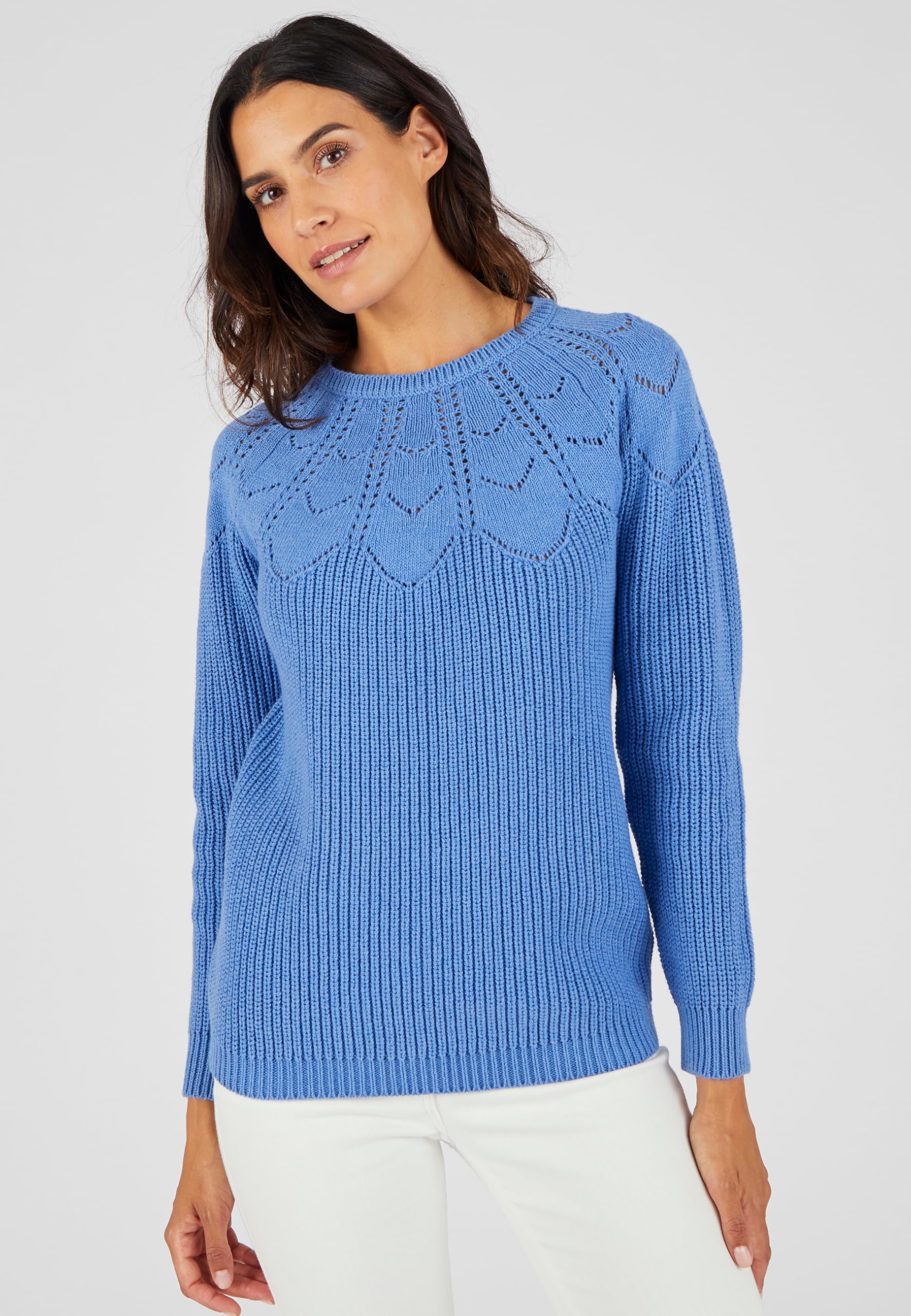 Damart Prêt-à-porter Maglione Dettagli traforati blu 38-40 cotone