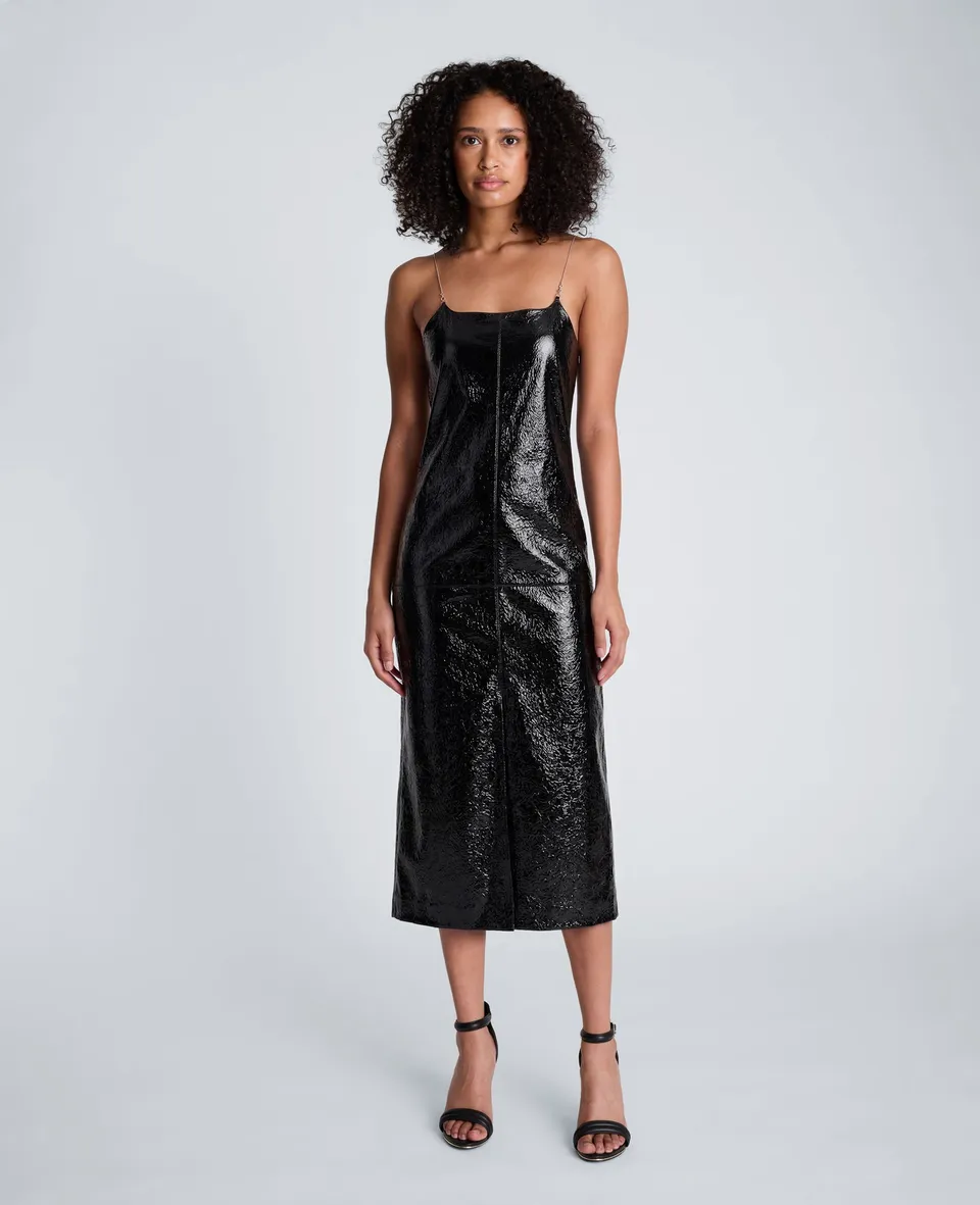 Kenneth Cole Reaction Clothing Metal Strap Midi Slip Dress vestito midi nero