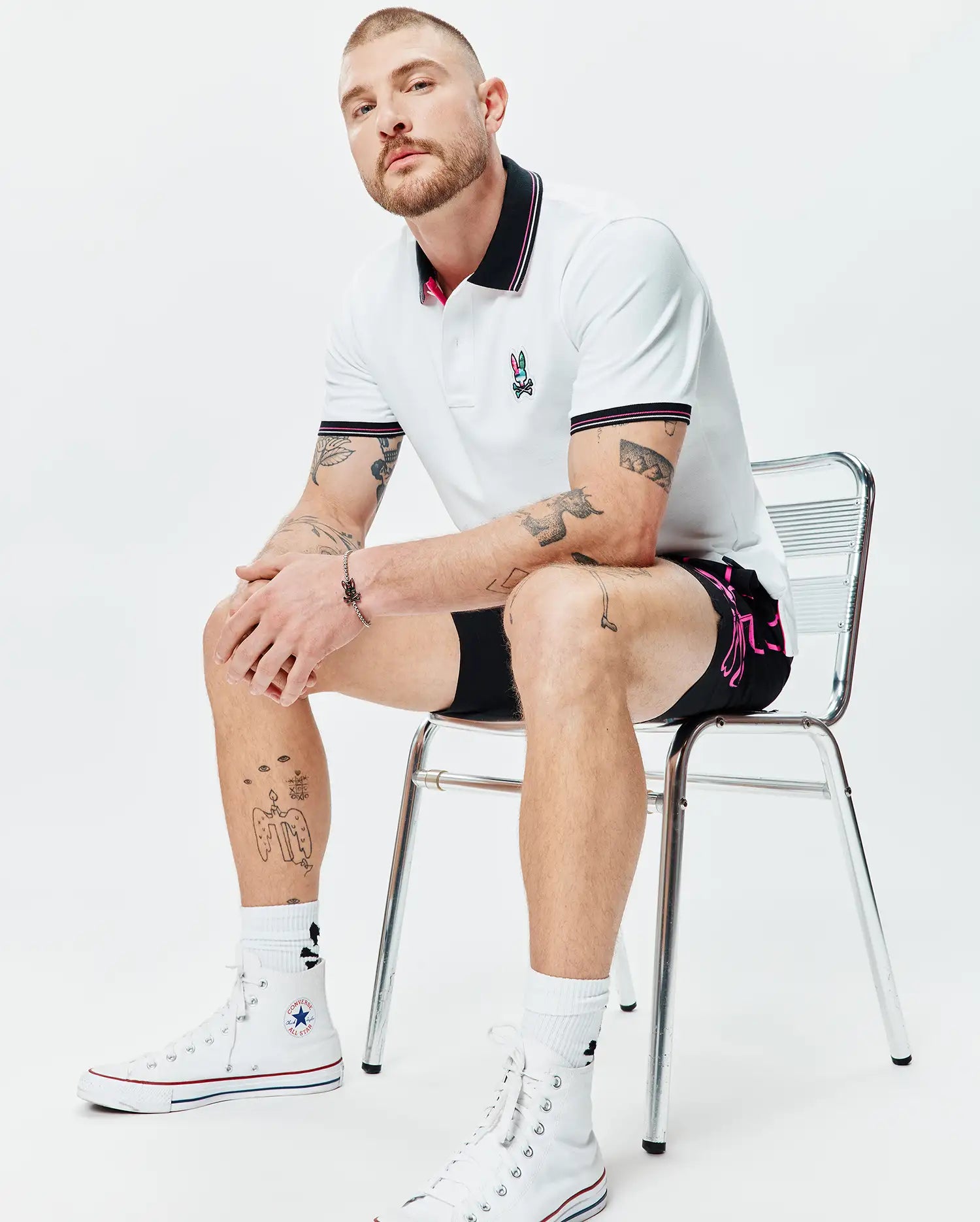 Psycho Bunny Men's Polos Nate Pique Polo Polo White