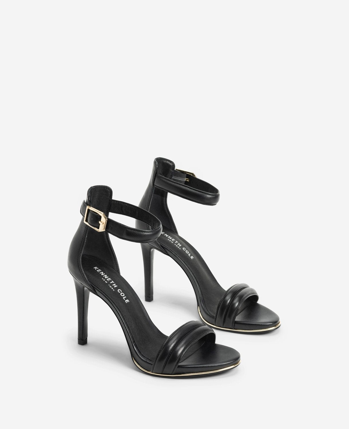 Kenneth Cole Reaction Shoes Brooke Ankle Strap Heeled Sandal sandalo nero in pelle con tacco stiletto