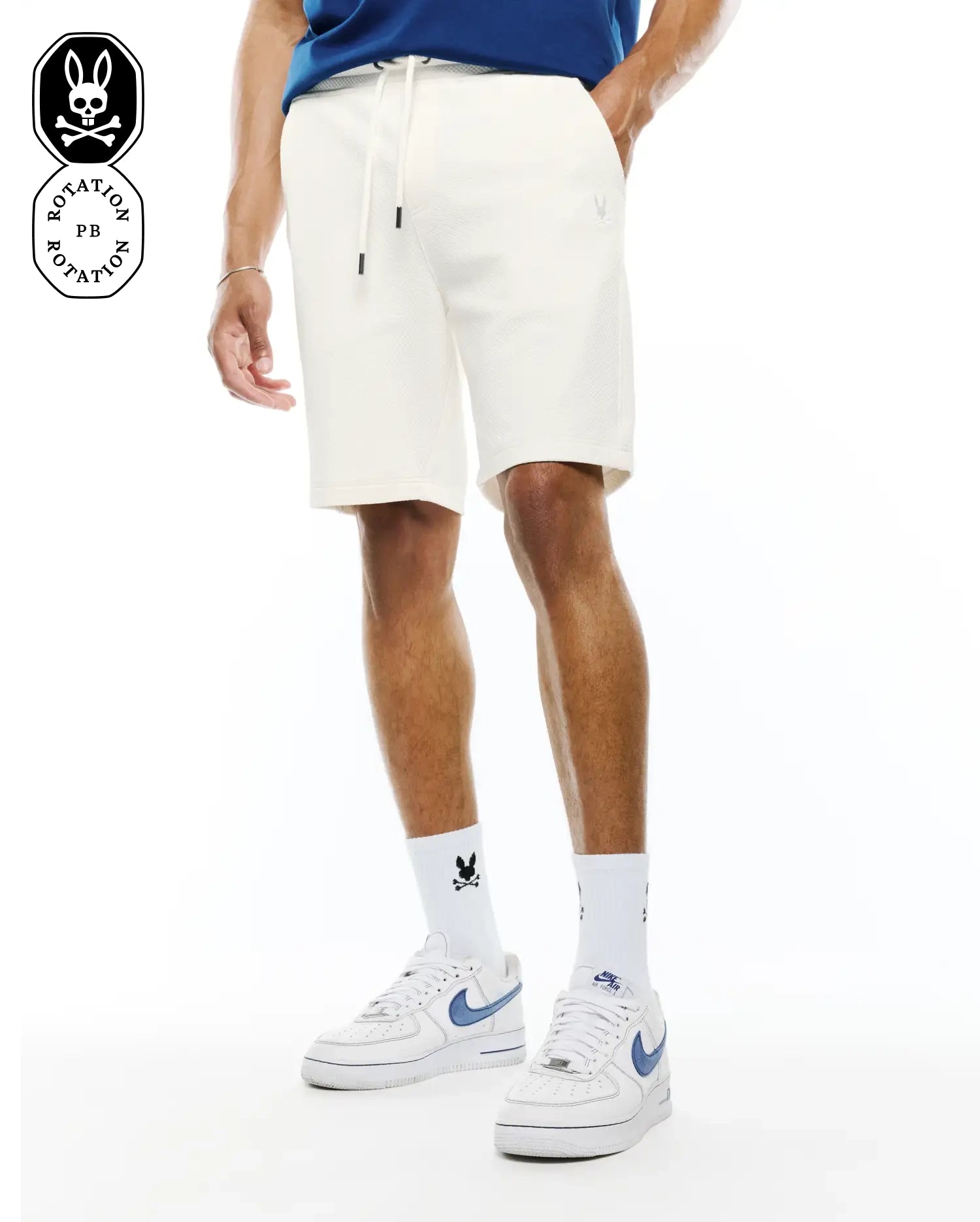 Psycho Bunny Men's Shorts Marc Textured Knit Short bermuda ecru stretch