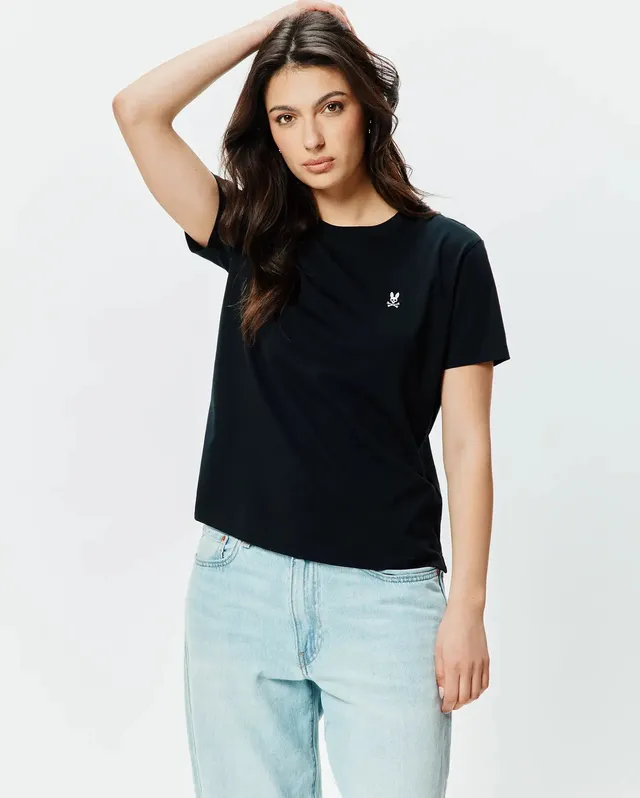 Psycho Bunny Women's Tops Classic Tee WT0200005 t-shirt nera slim fit in cotone Pima